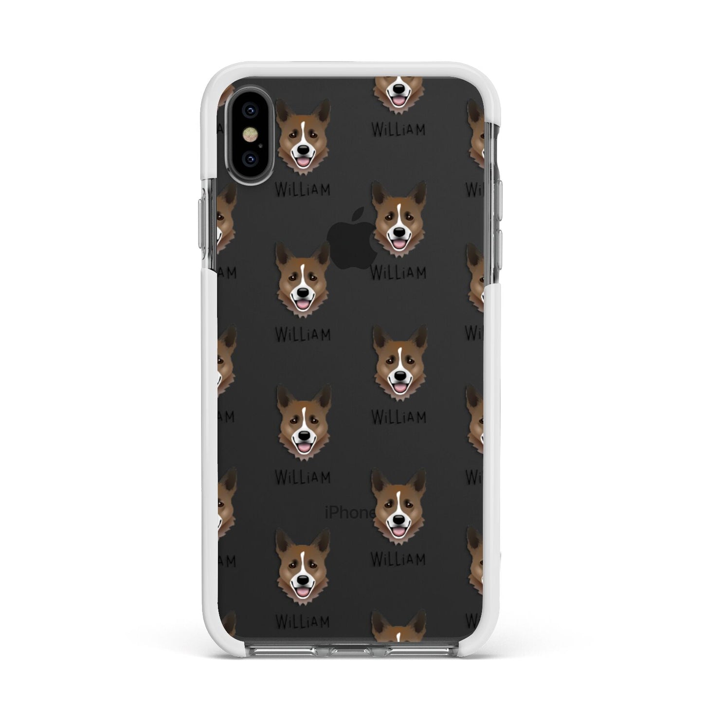 Horgi Icon with Name Apple iPhone Xs Max Impact Case White Edge on Black Phone