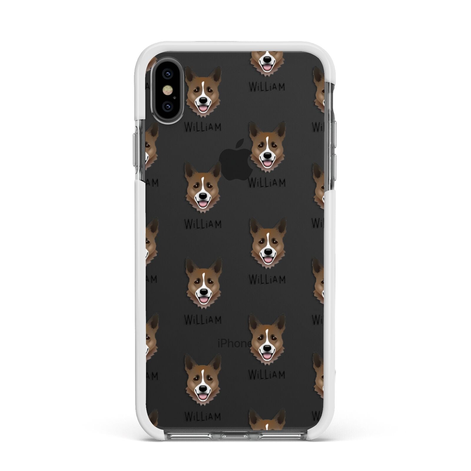 Horgi Icon with Name Apple iPhone Xs Max Impact Case White Edge on Black Phone