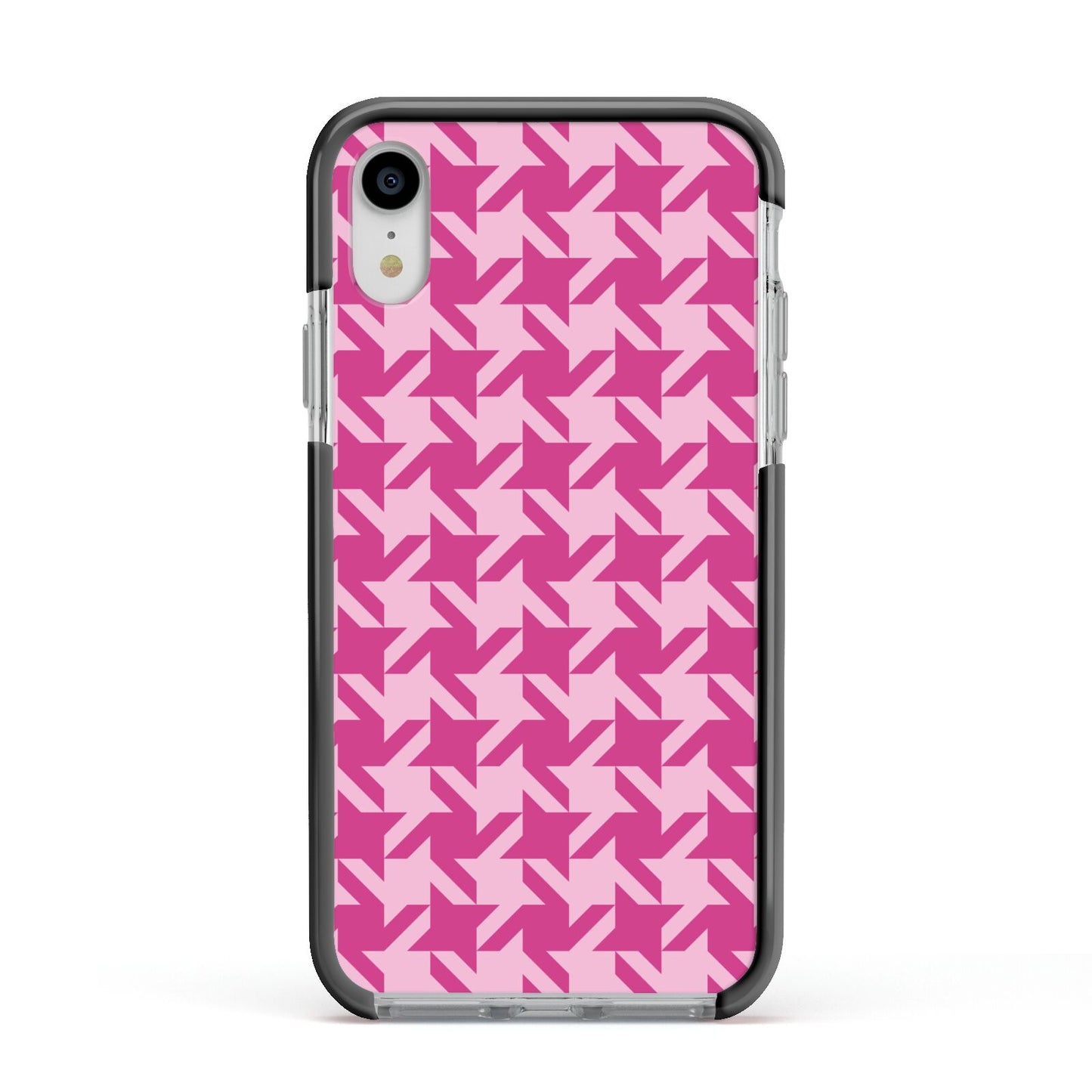 Houndstooth Apple iPhone XR Impact Case Black Edge on Silver Phone