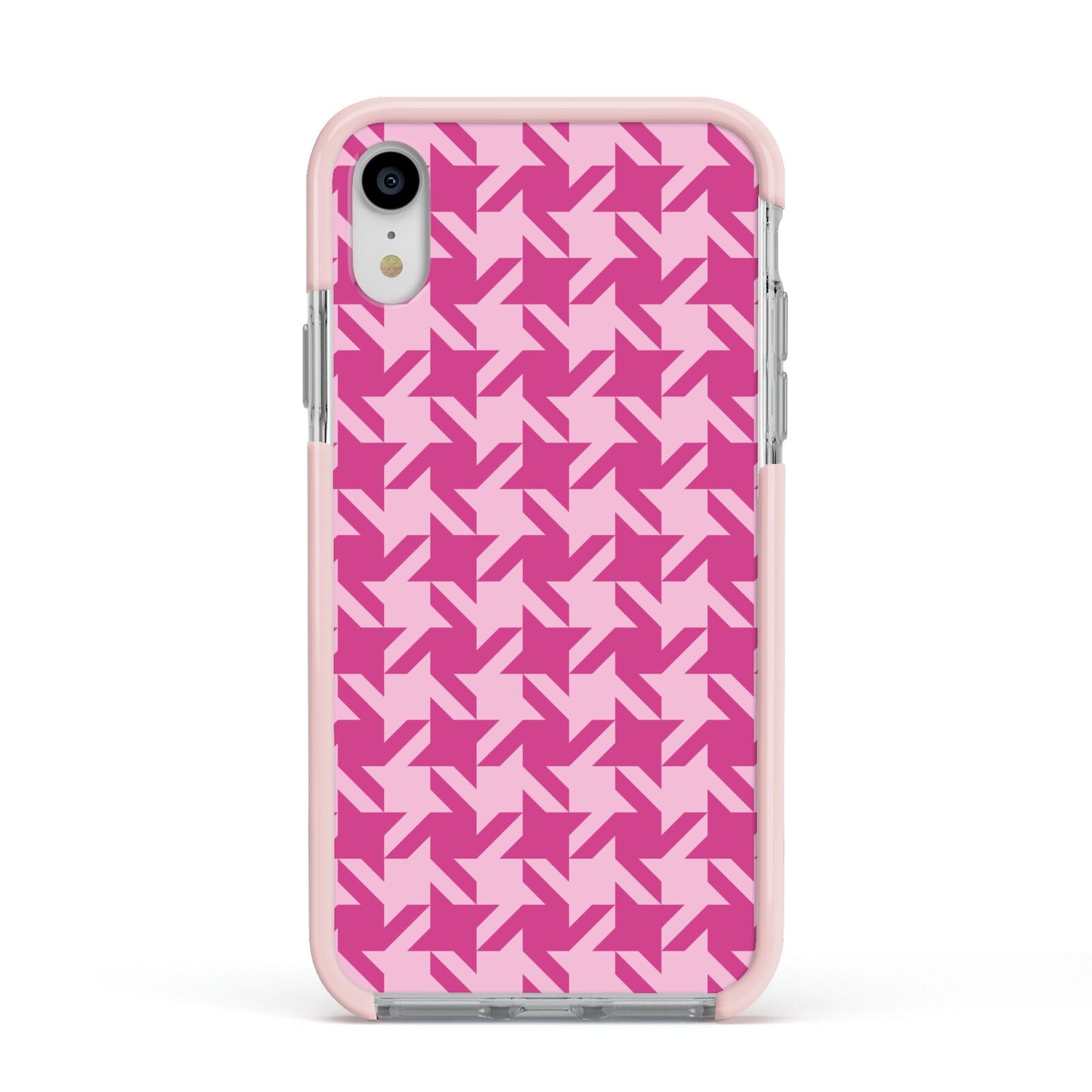 Houndstooth Apple iPhone XR Impact Case Pink Edge on Silver Phone