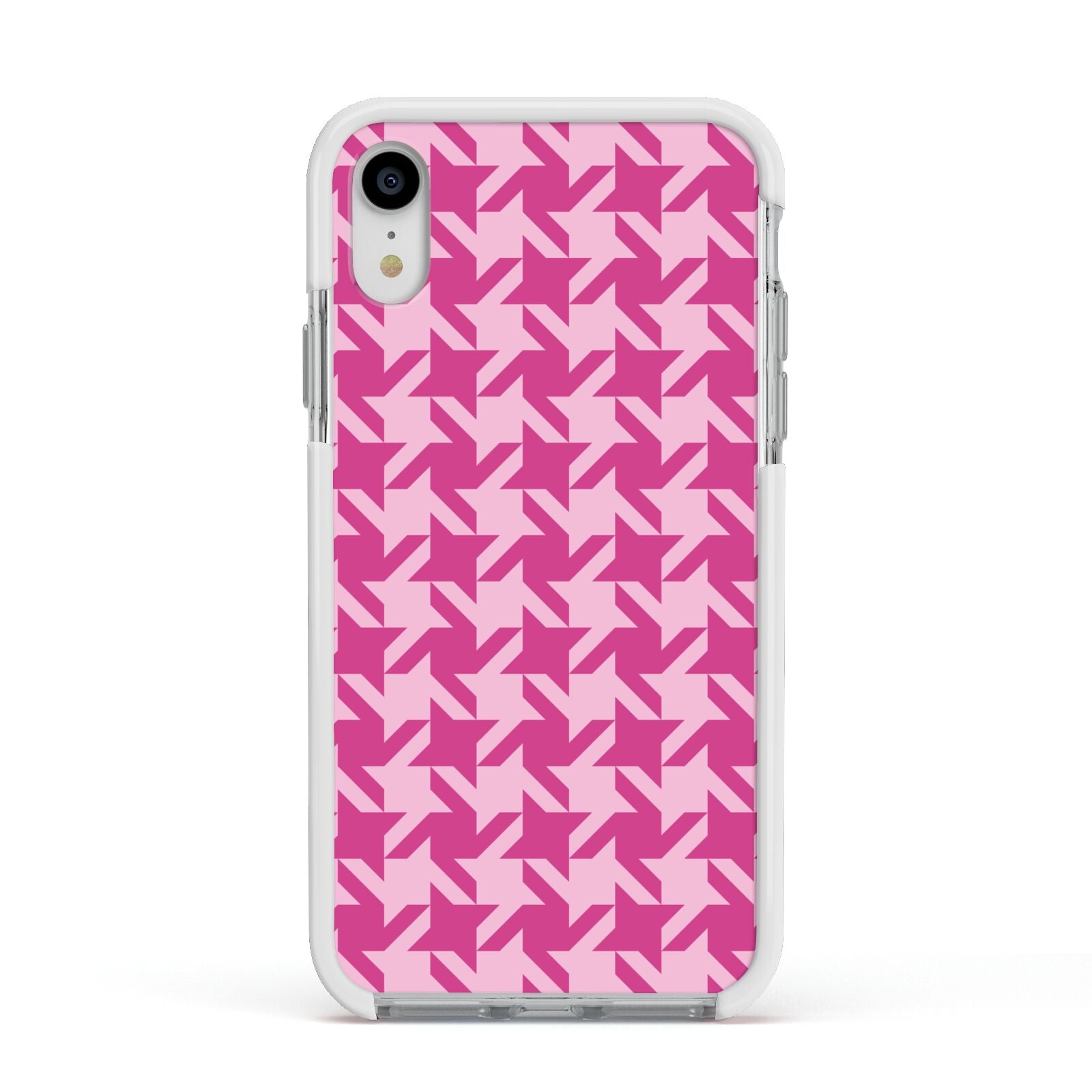 Houndstooth Apple iPhone XR Impact Case White Edge on Silver Phone