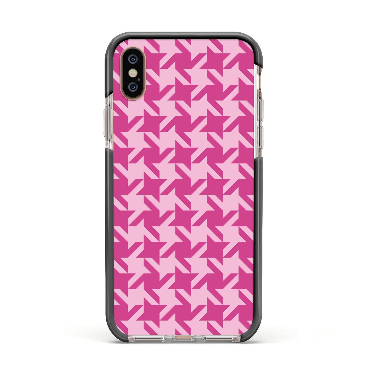 Houndstooth Apple iPhone Xs Impact Case Black Edge on Gold Phone