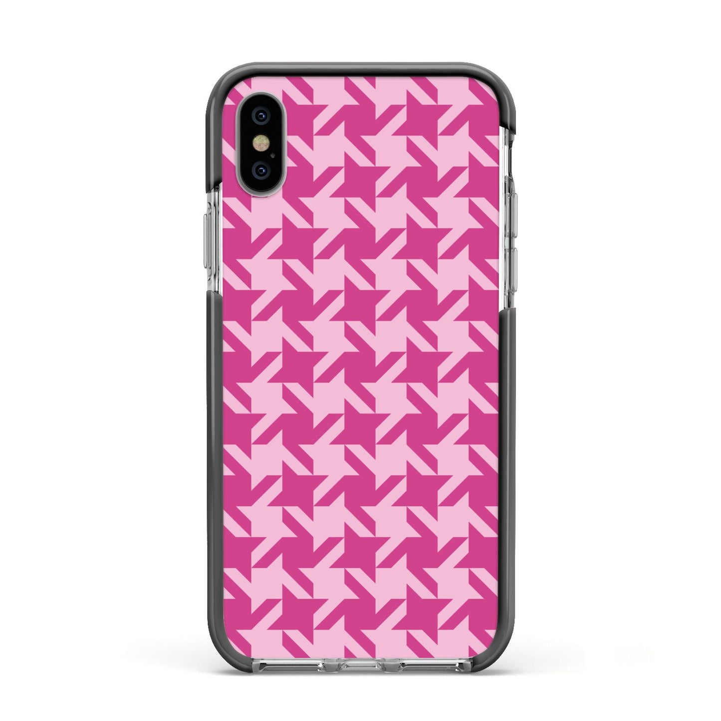 Houndstooth Apple iPhone Xs Impact Case Black Edge on Silver Phone