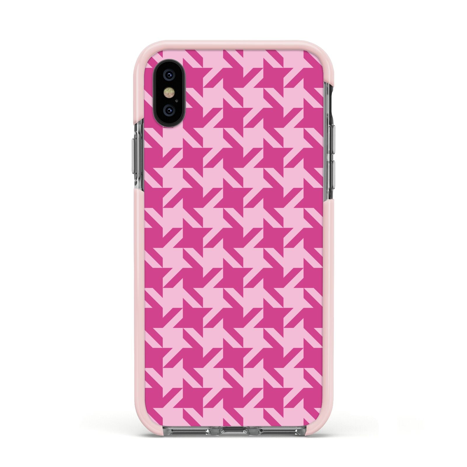 Houndstooth Apple iPhone Xs Impact Case Pink Edge on Black Phone