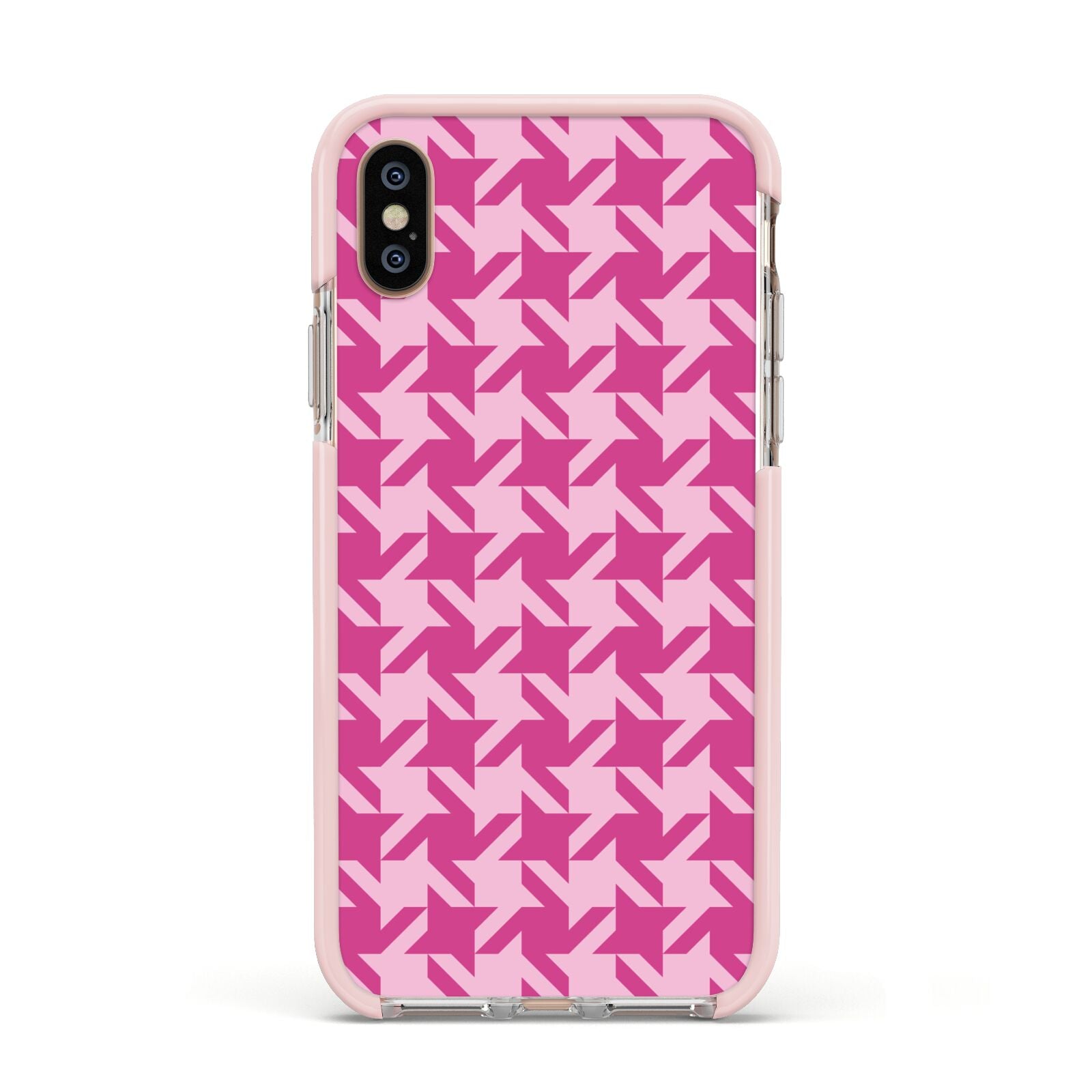 Houndstooth Apple iPhone Xs Impact Case Pink Edge on Gold Phone