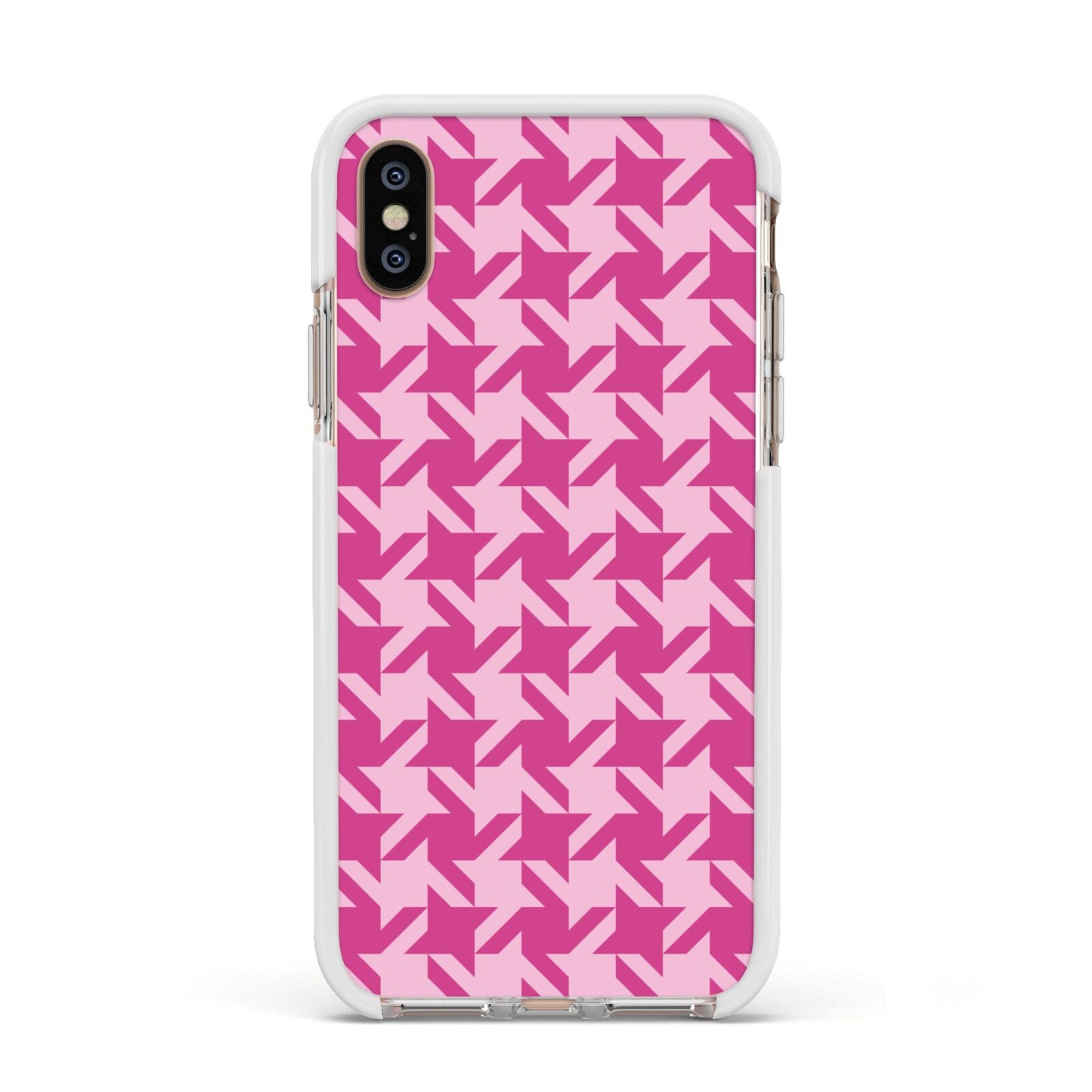 Houndstooth Apple iPhone Xs Impact Case White Edge on Gold Phone