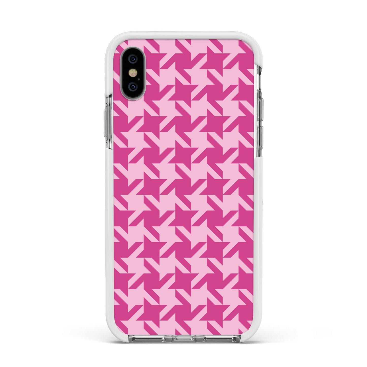 Houndstooth Apple iPhone Xs Impact Case White Edge on Silver Phone