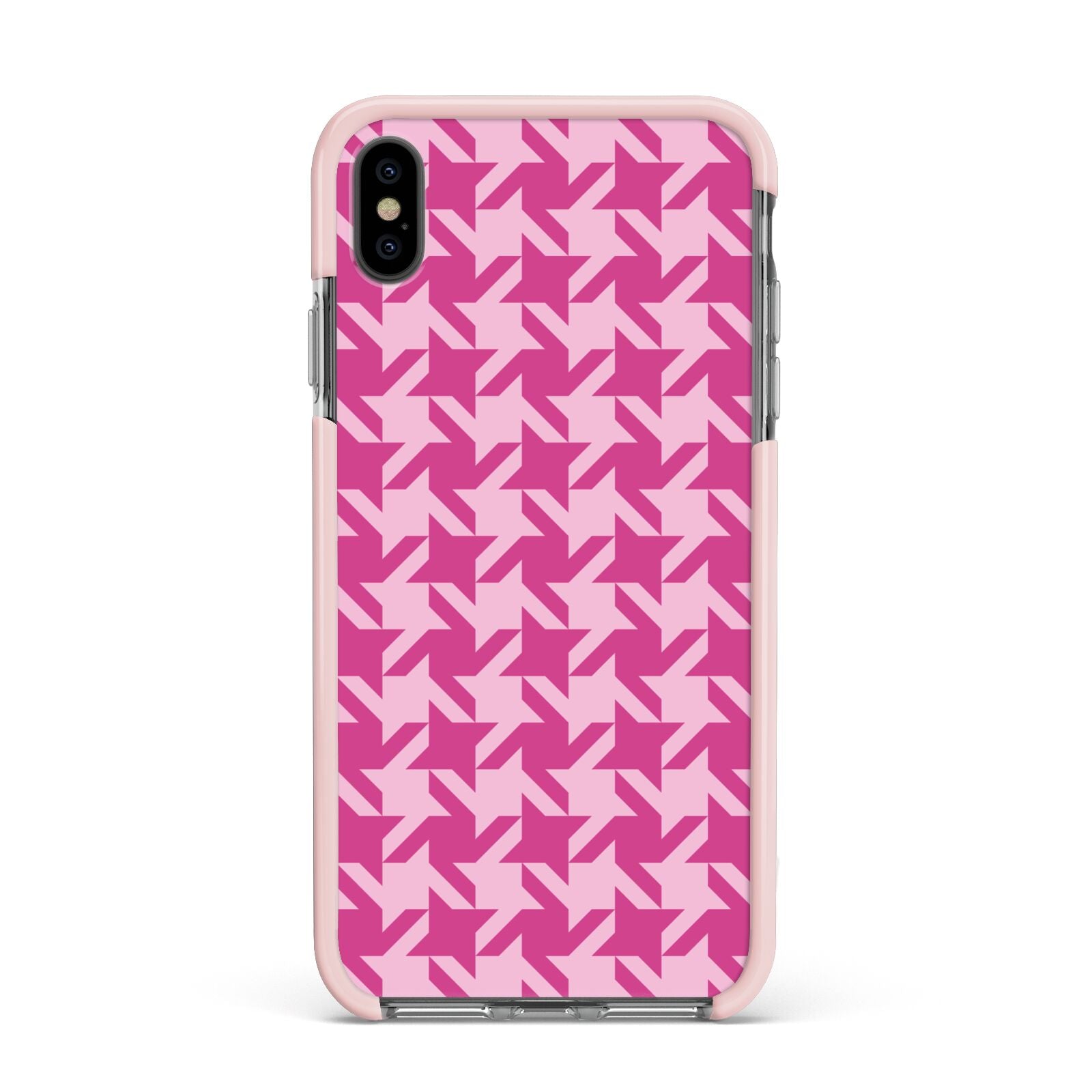 Houndstooth Apple iPhone Xs Max Impact Case Pink Edge on Black Phone