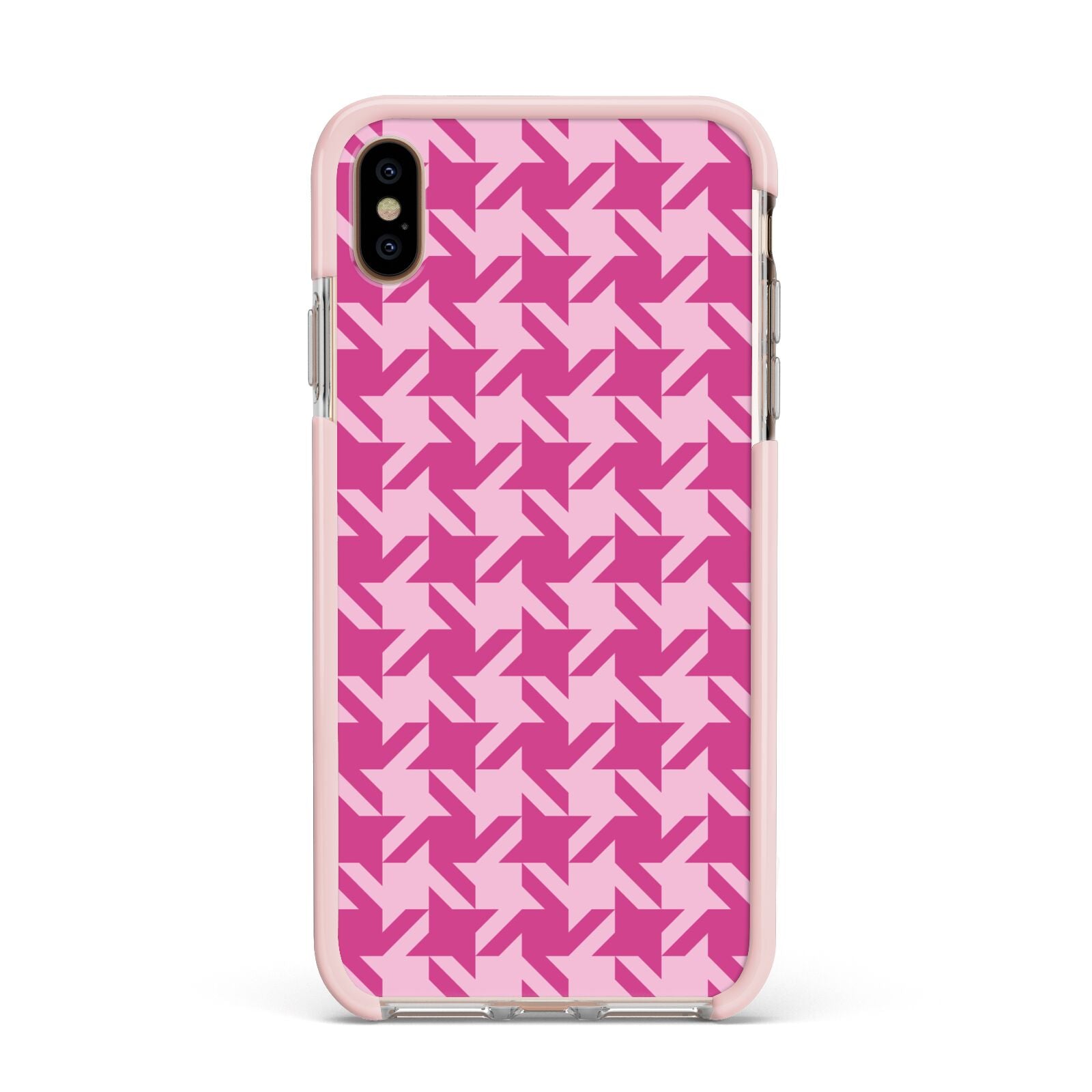 Houndstooth Apple iPhone Xs Max Impact Case Pink Edge on Gold Phone