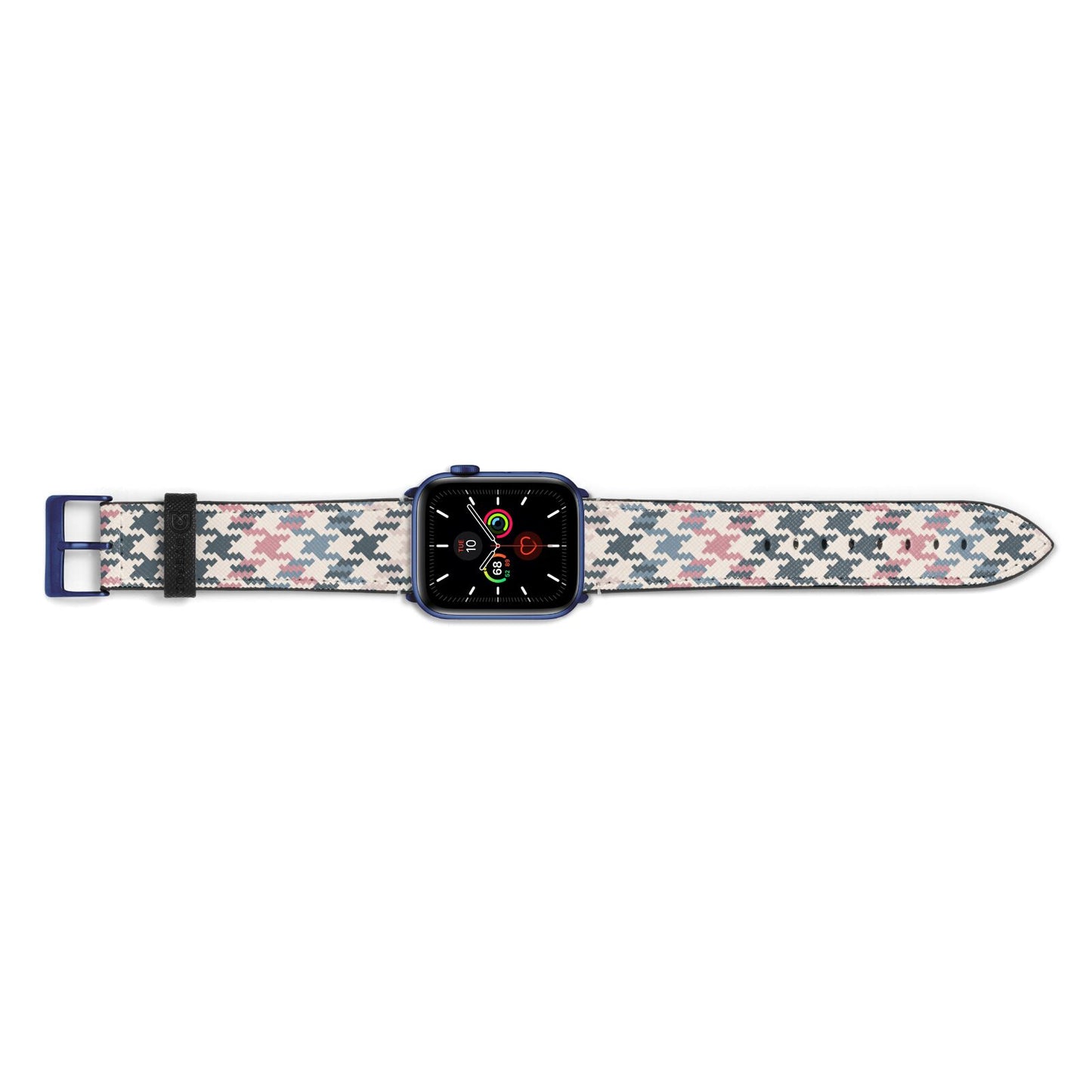 Houndstooth Fabric Effect Apple Watch Strap Landscape Image Blue Hardware