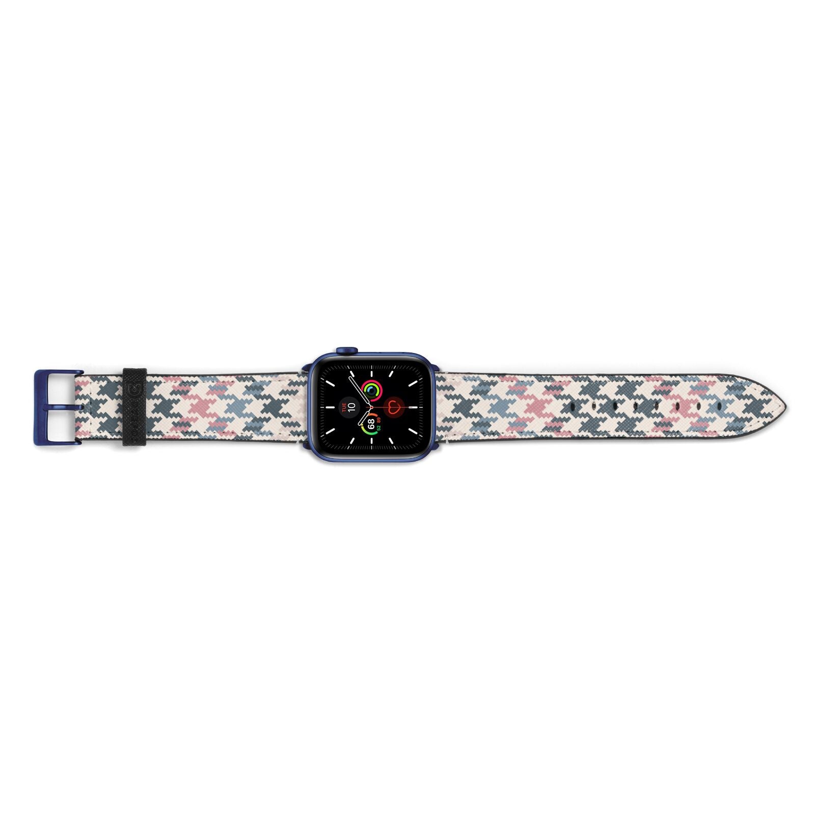 Houndstooth Fabric Effect Apple Watch Strap Landscape Image Blue Hardware