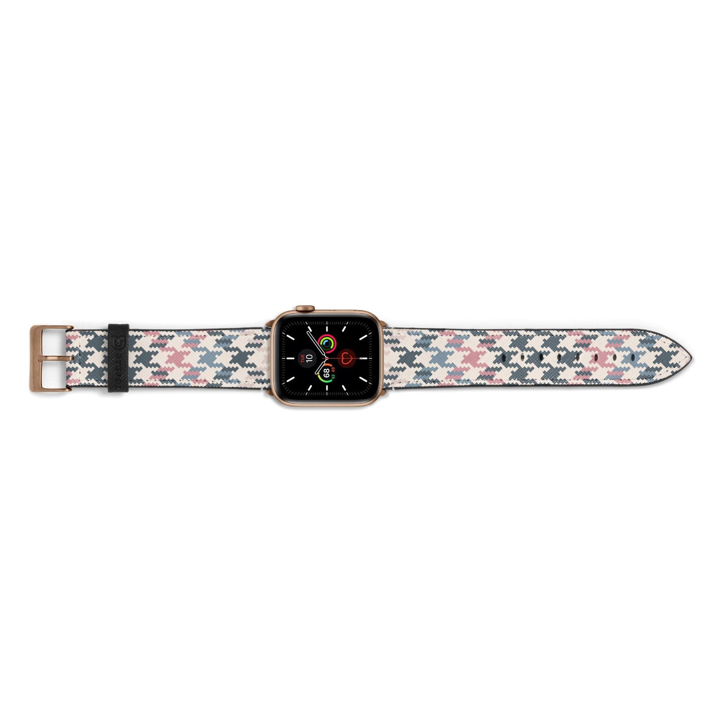 Houndstooth Fabric Effect Apple Watch Strap Landscape Image Gold Hardware