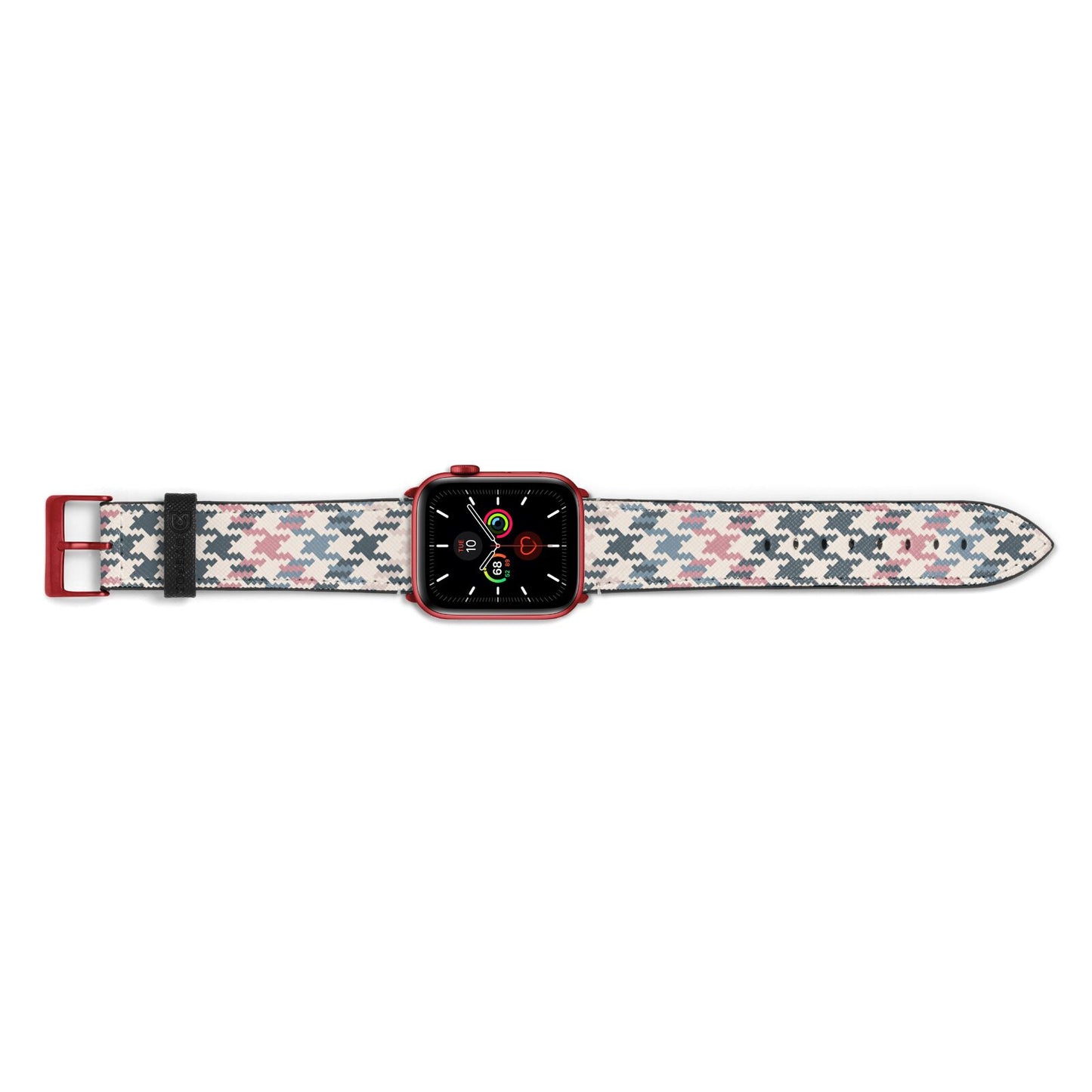 Houndstooth Fabric Effect Apple Watch Strap Landscape Image Red Hardware