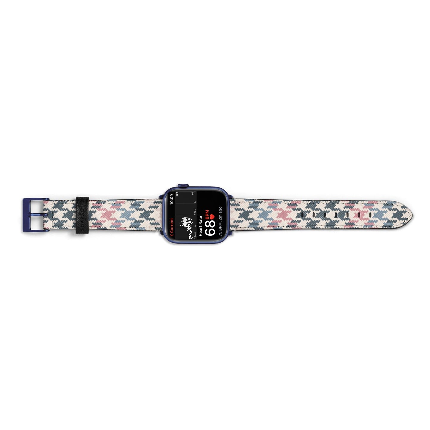 Houndstooth Fabric Effect Apple Watch Strap Size 38mm Landscape Image Blue Hardware