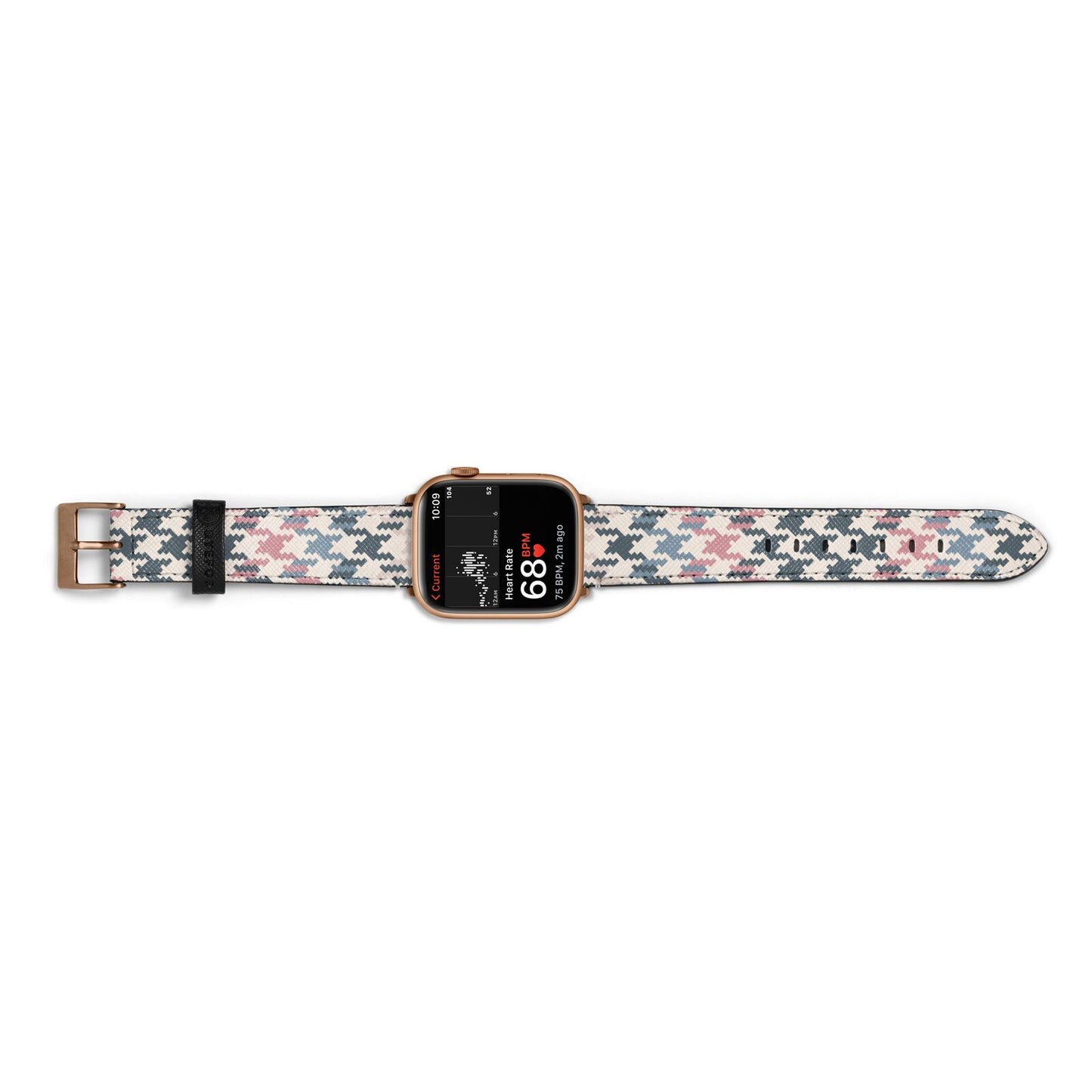 Houndstooth Fabric Effect Apple Watch Strap Size 38mm Landscape Image Gold Hardware