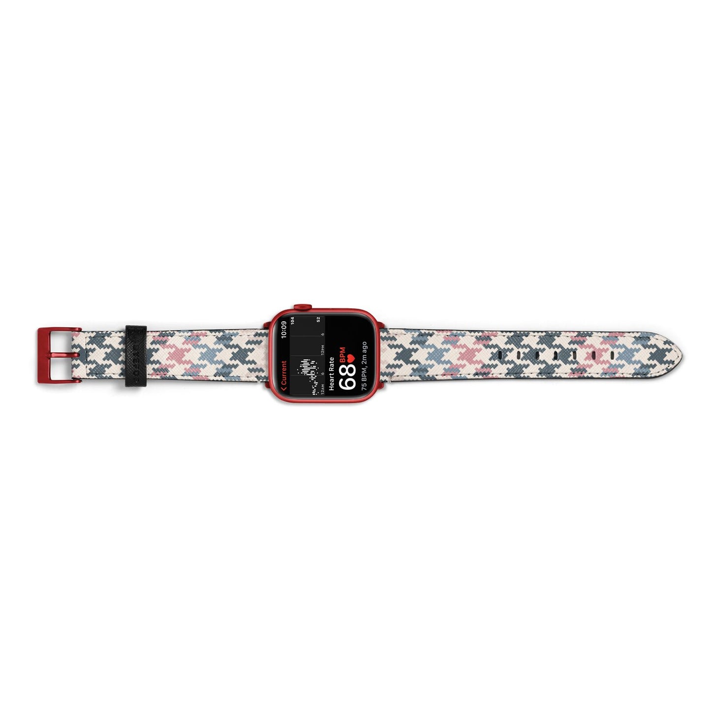 Houndstooth Fabric Effect Apple Watch Strap Size 38mm Landscape Image Red Hardware