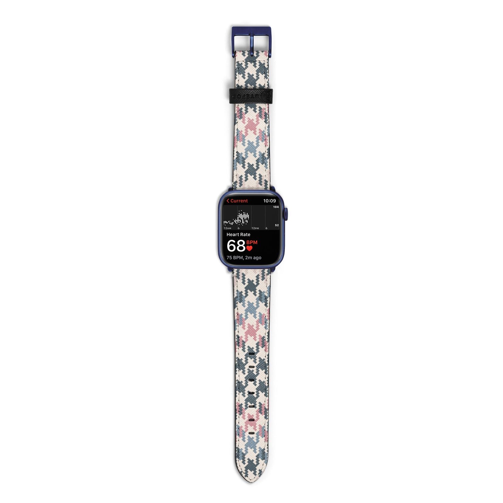 Houndstooth Fabric Effect Apple Watch Strap Size 38mm with Blue Hardware