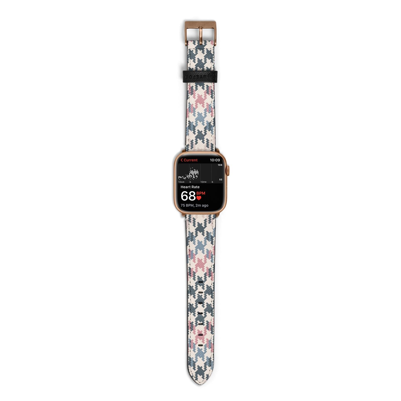 Houndstooth Fabric Effect Apple Watch Strap Size 38mm with Gold Hardware