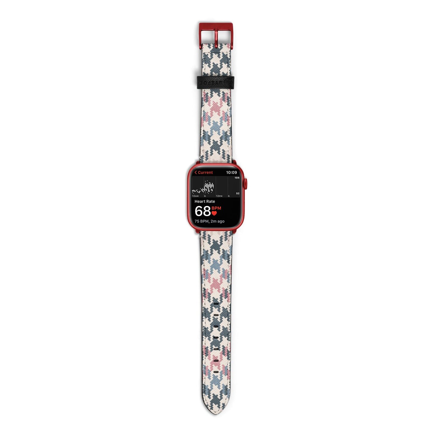 Houndstooth Fabric Effect Apple Watch Strap Size 38mm with Red Hardware