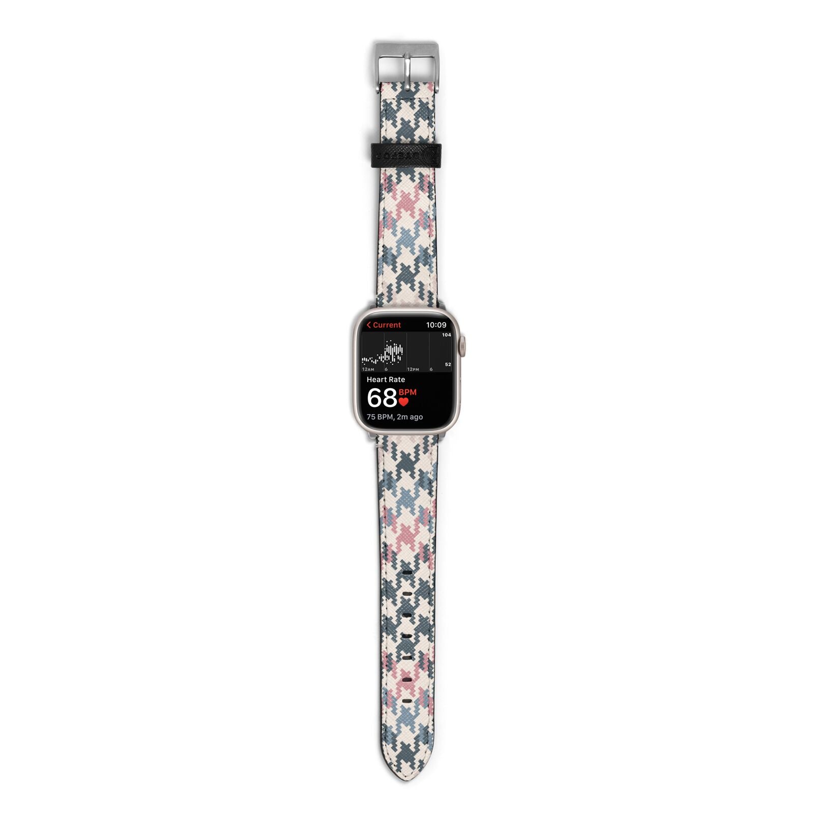 Houndstooth Fabric Effect Apple Watch Strap Size 38mm with Silver Hardware