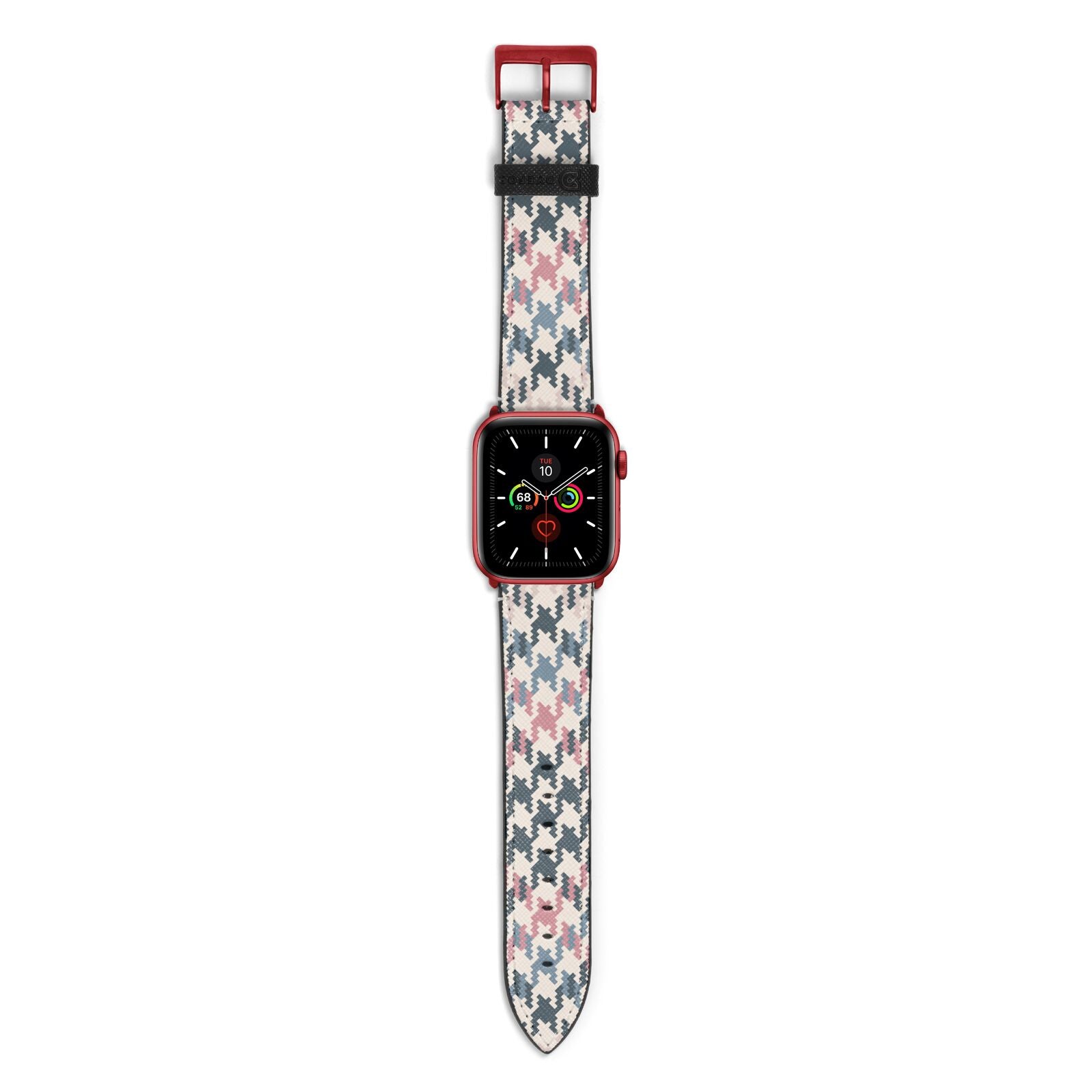 Houndstooth Fabric Effect Apple Watch Strap with Red Hardware