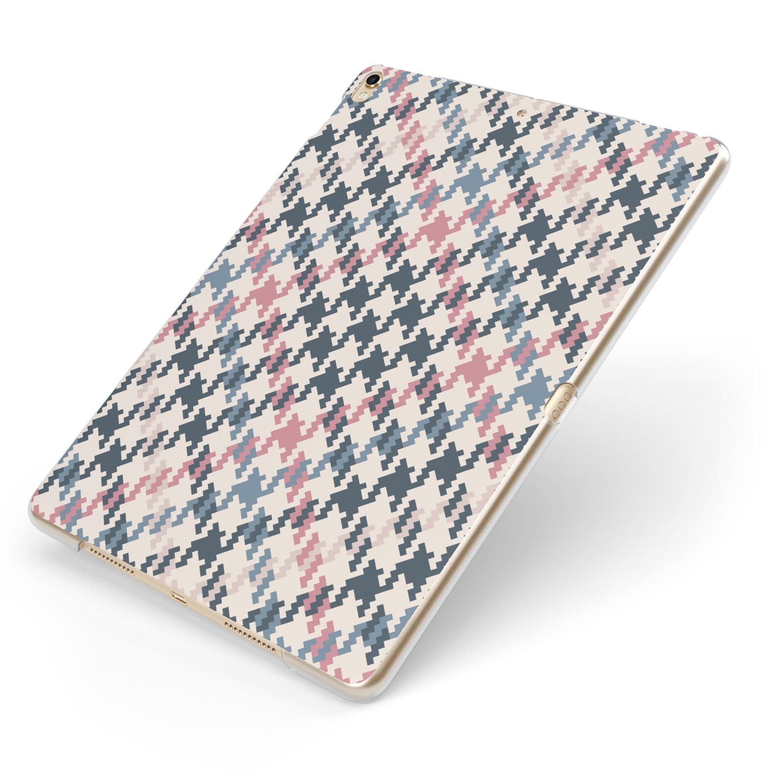 Houndstooth Fabric Effect Apple iPad Case on Gold iPad Side View