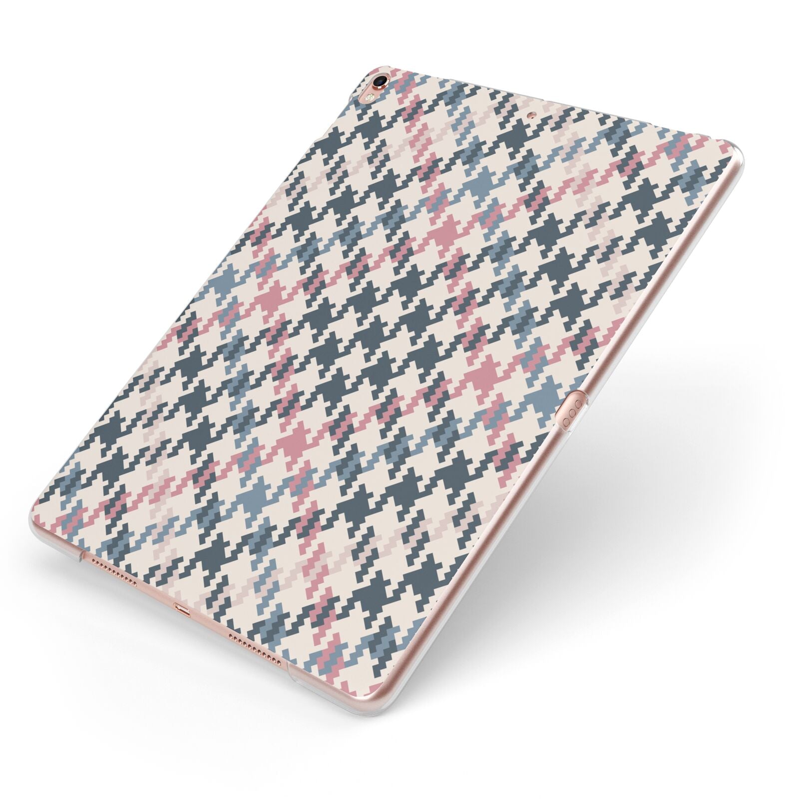 Houndstooth Fabric Effect Apple iPad Case on Rose Gold iPad Side View