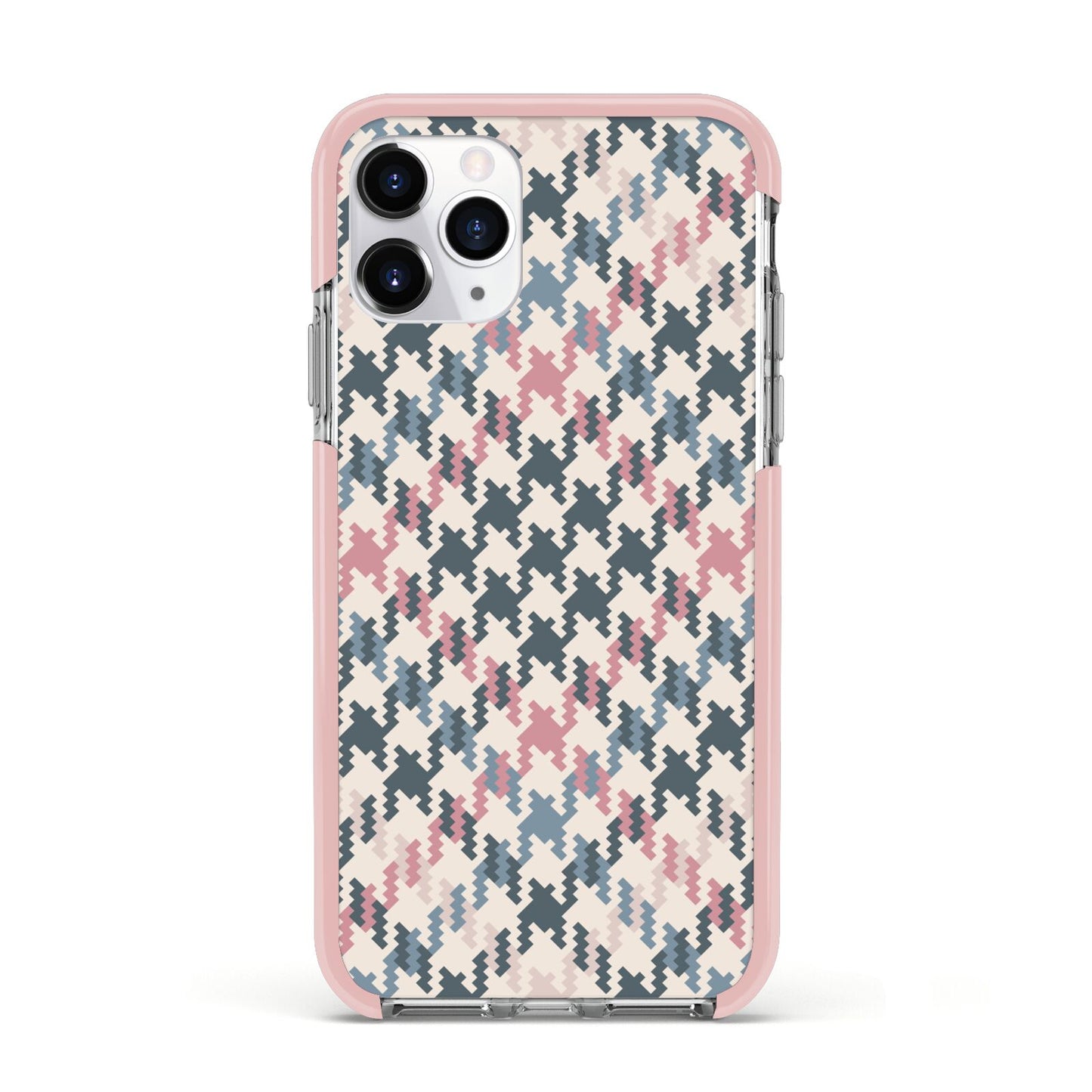 Houndstooth Fabric Effect Apple iPhone 11 Pro in Silver with Pink Impact Case