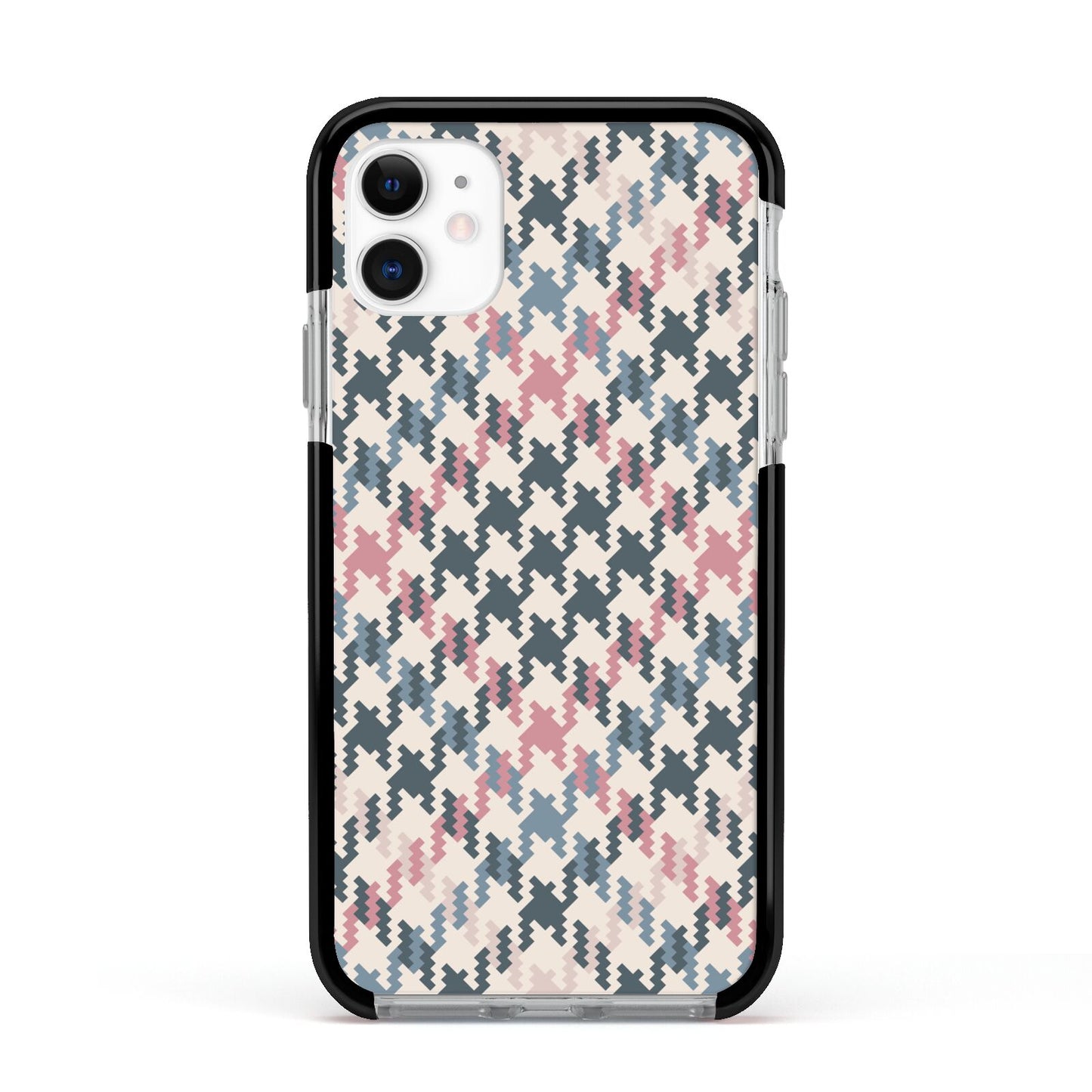 Houndstooth Fabric Effect Apple iPhone 11 in White with Black Impact Case