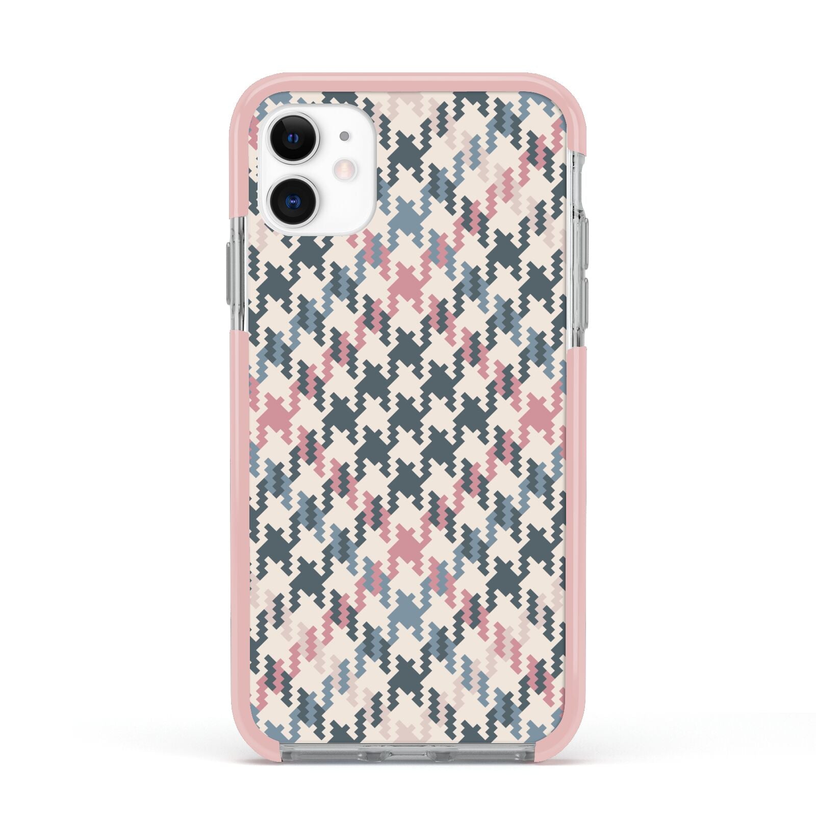 Houndstooth Fabric Effect Apple iPhone 11 in White with Pink Impact Case