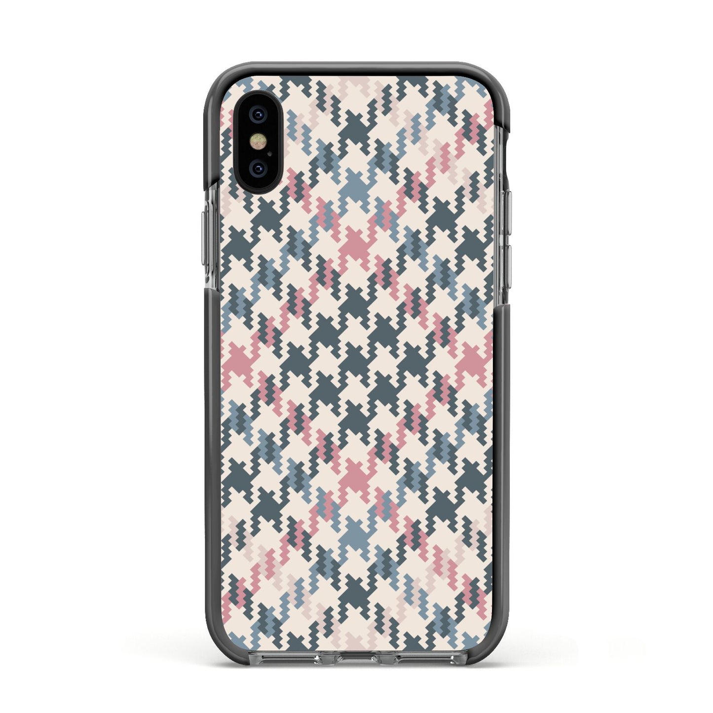 Houndstooth Fabric Effect Apple iPhone Xs Impact Case Black Edge on Black Phone