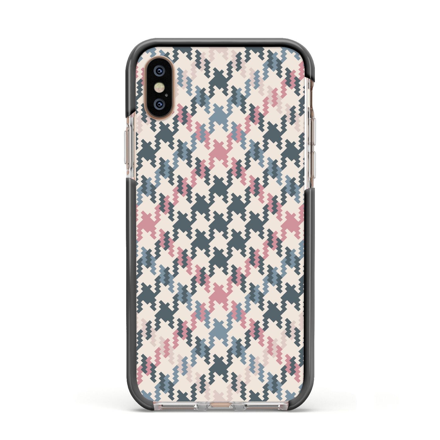 Houndstooth Fabric Effect Apple iPhone Xs Impact Case Black Edge on Gold Phone