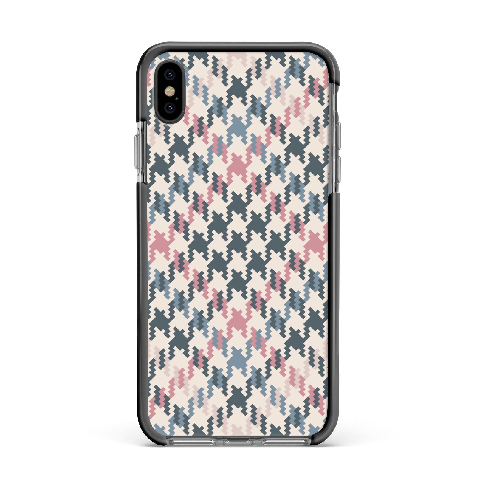 Houndstooth Fabric Effect Apple iPhone Xs Max Impact Case Black Edge on Black Phone