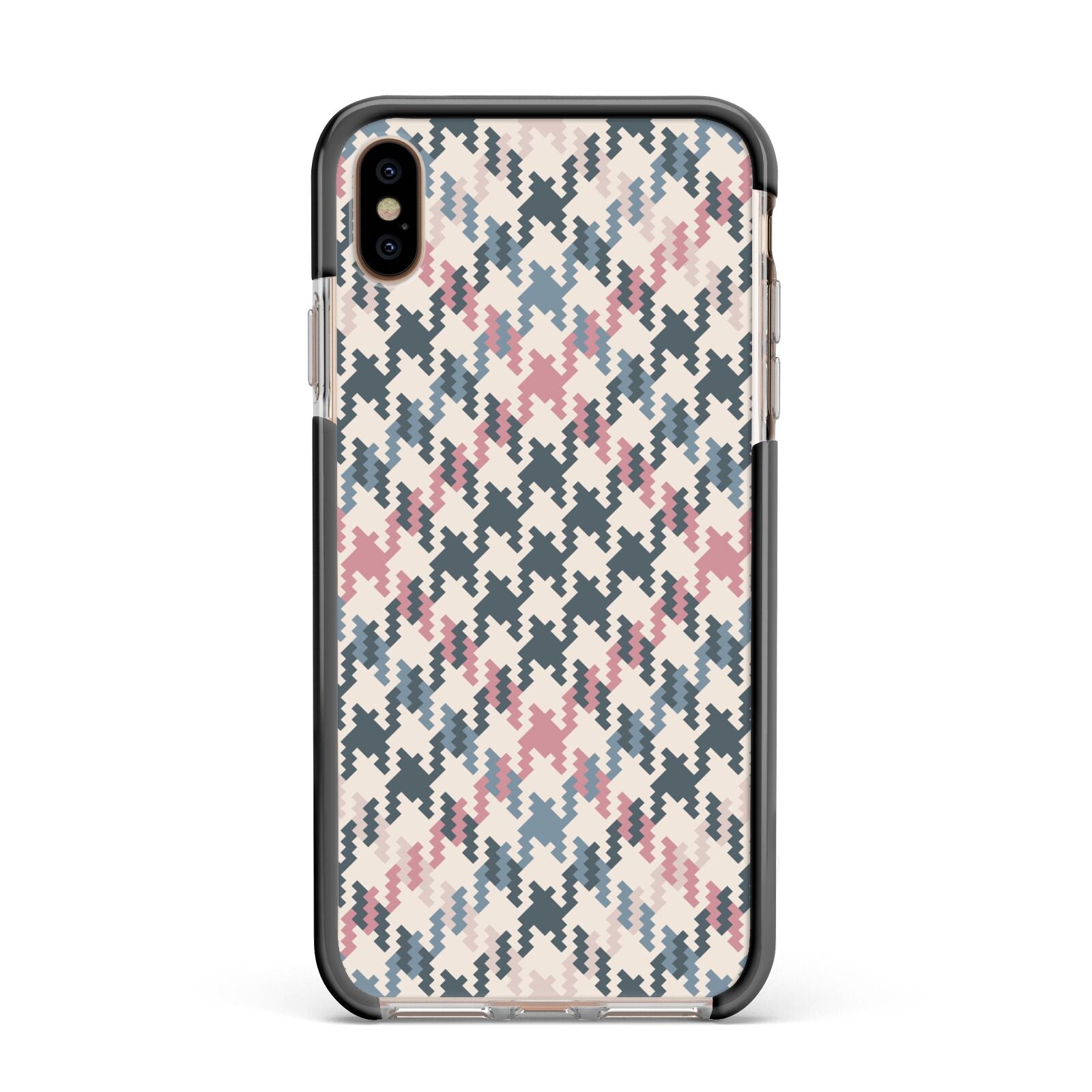 Houndstooth Fabric Effect Apple iPhone Xs Max Impact Case Black Edge on Gold Phone