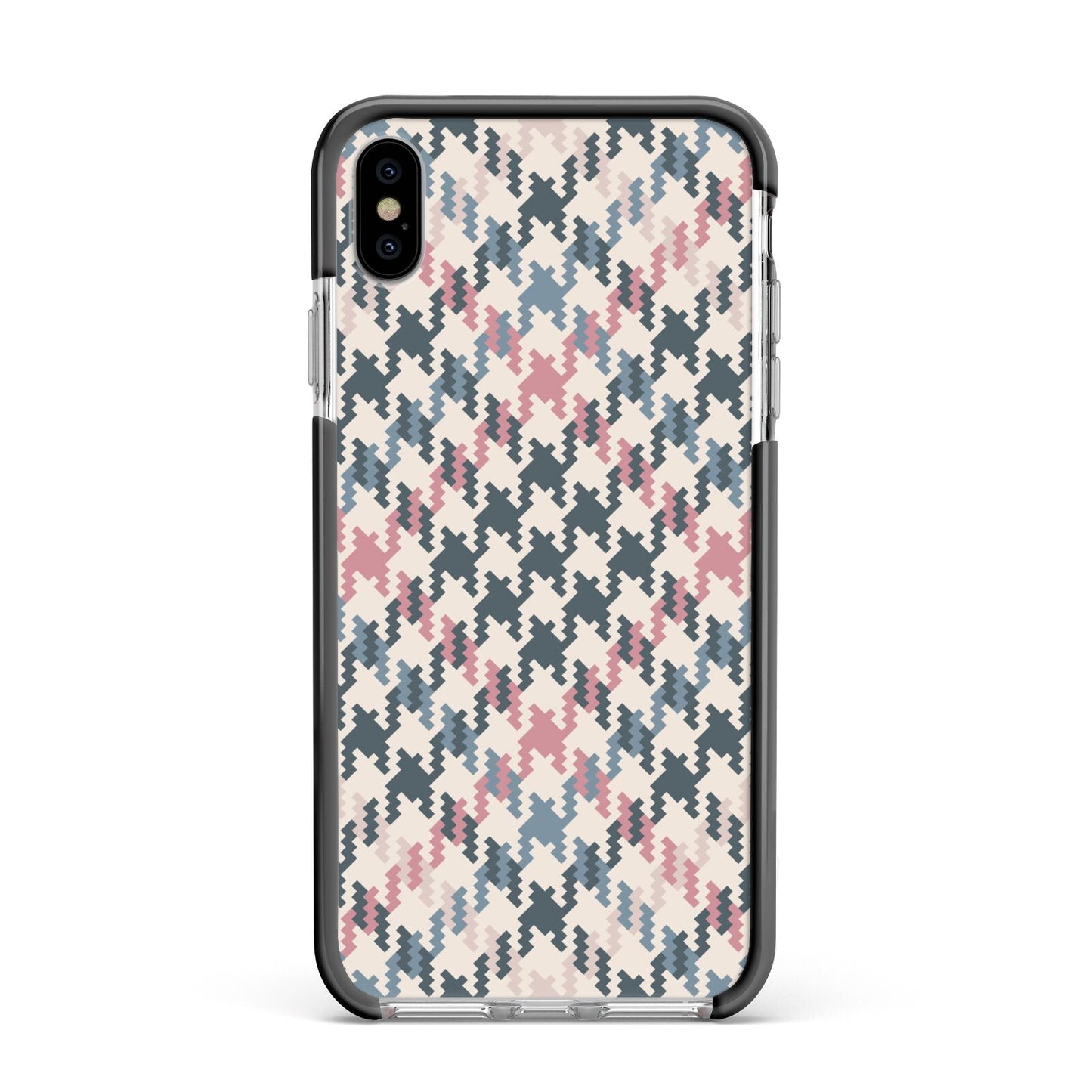 Houndstooth Fabric Effect Apple iPhone Xs Max Impact Case Black Edge on Silver Phone