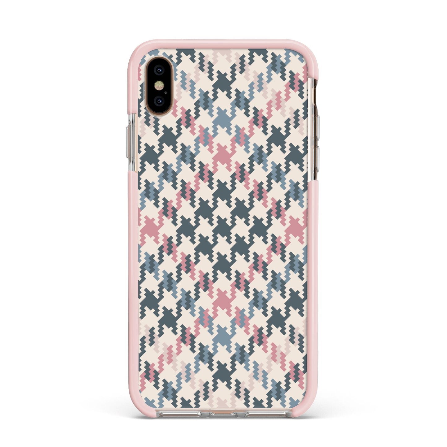 Houndstooth Fabric Effect Apple iPhone Xs Max Impact Case Pink Edge on Gold Phone