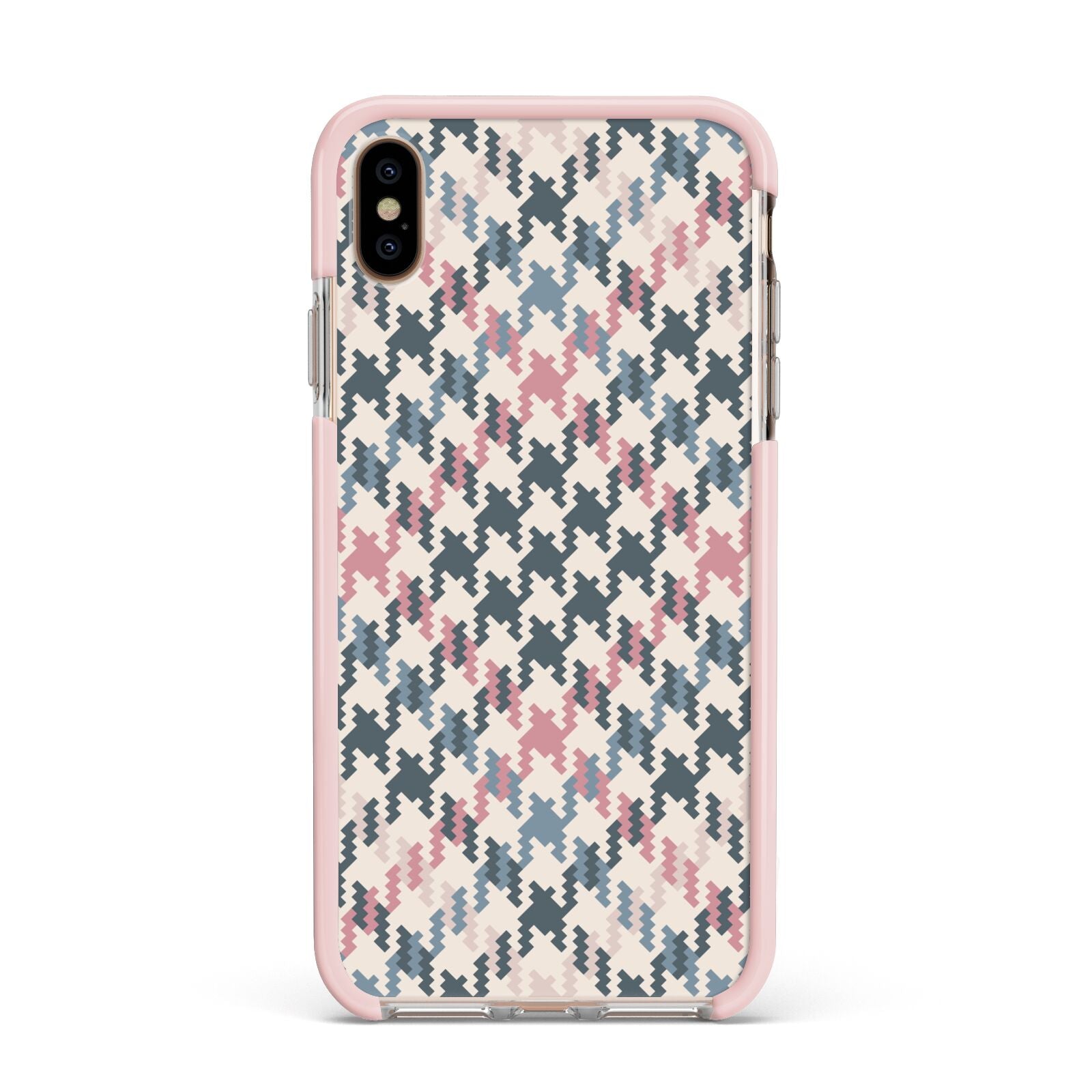 Houndstooth Fabric Effect Apple iPhone Xs Max Impact Case Pink Edge on Gold Phone