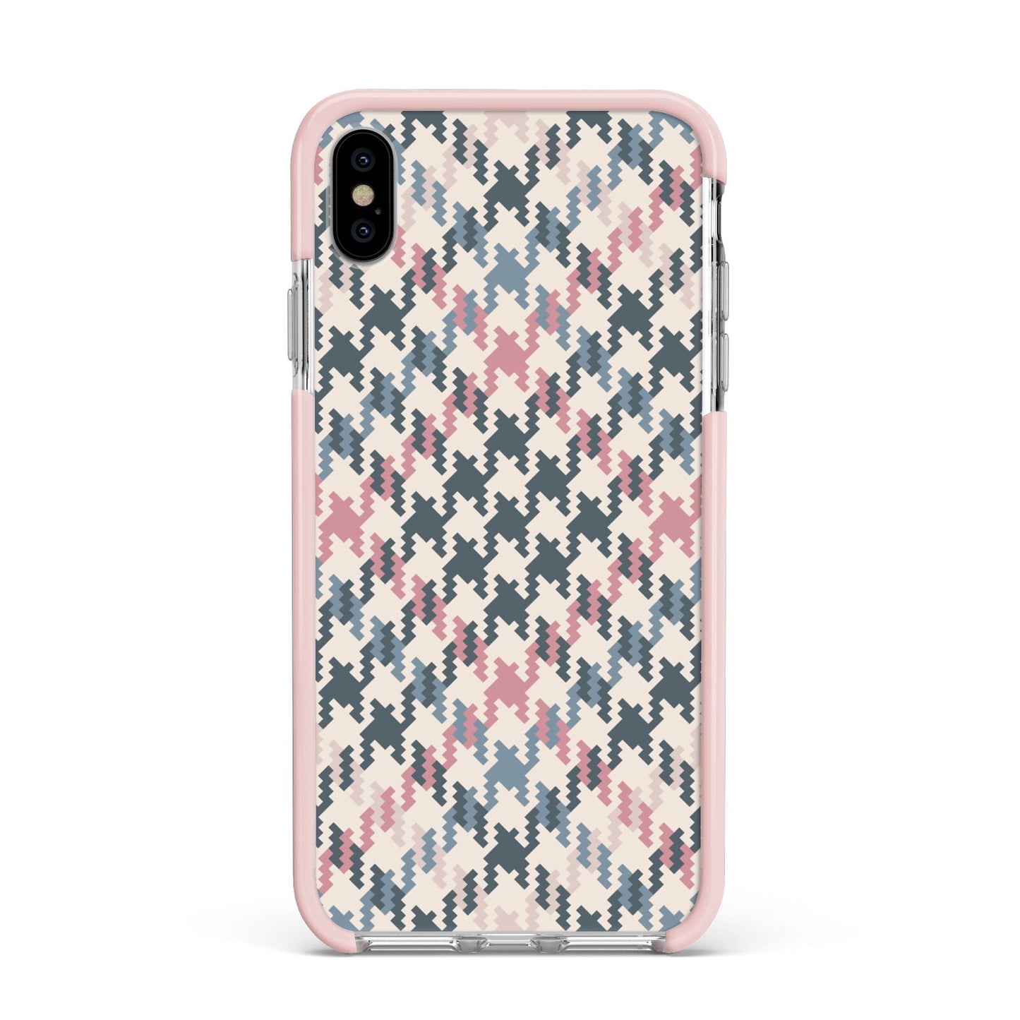 Houndstooth Fabric Effect Apple iPhone Xs Max Impact Case Pink Edge on Silver Phone