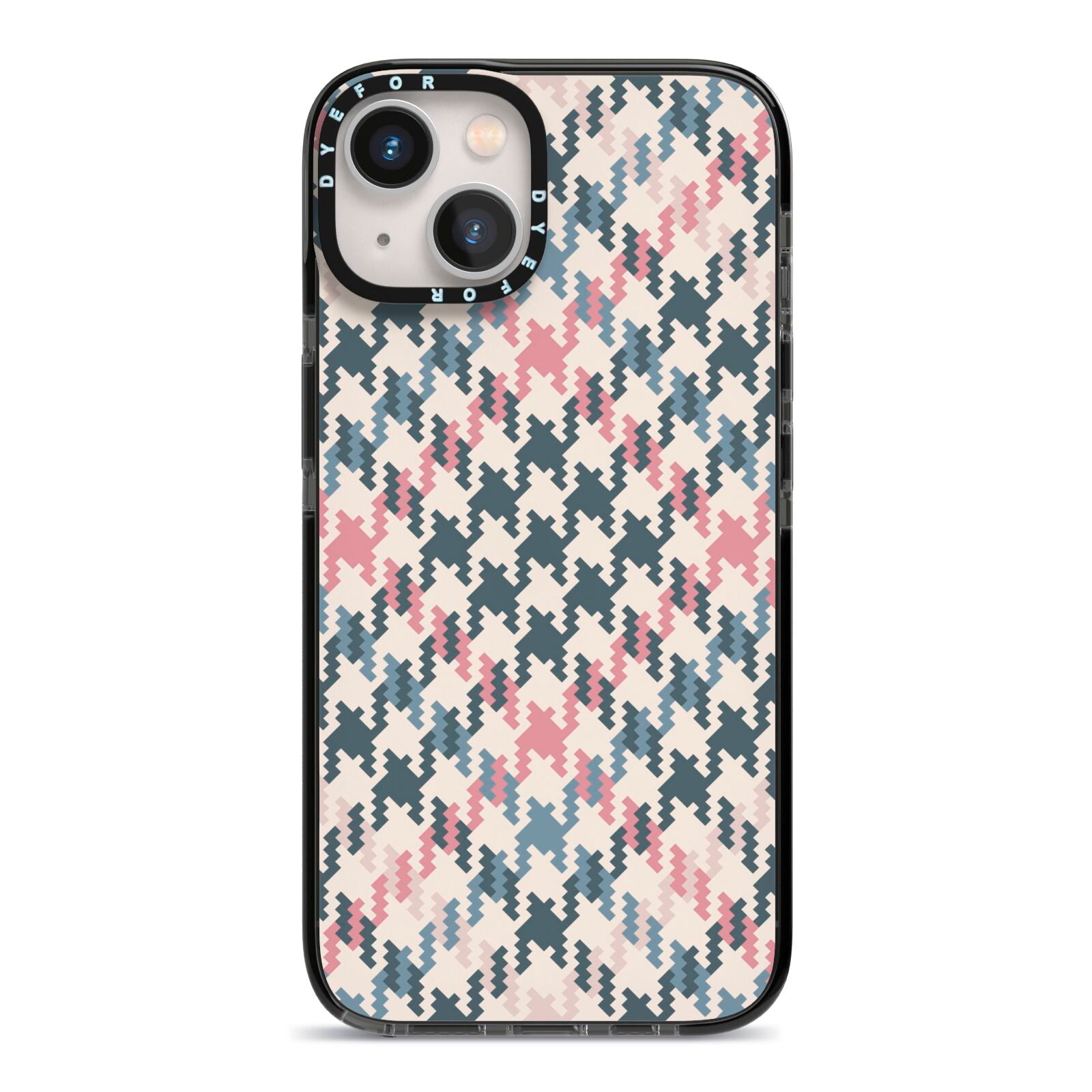 Houndstooth Fabric Effect iPhone 13 Black Impact Case on Silver phone