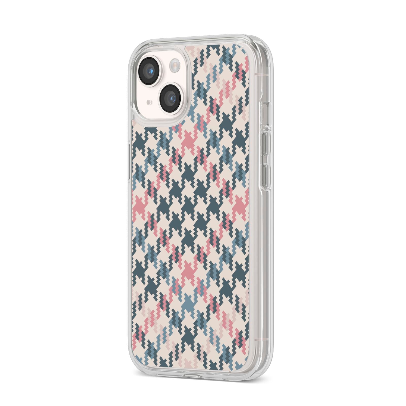 Houndstooth Fabric Effect iPhone 14 Clear Tough Case Starlight Angled Image