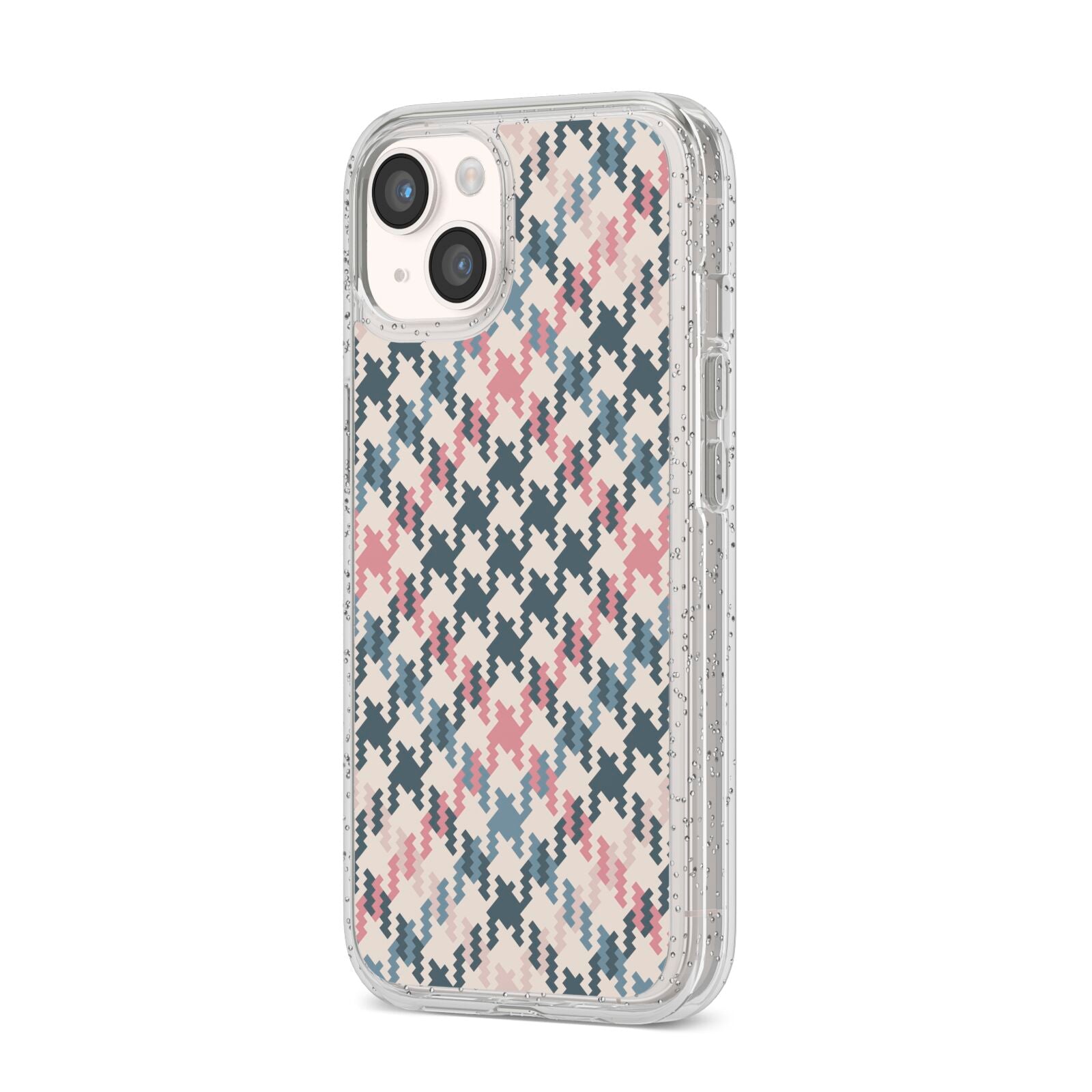 Houndstooth Fabric Effect iPhone 14 Glitter Tough Case Starlight Angled Image