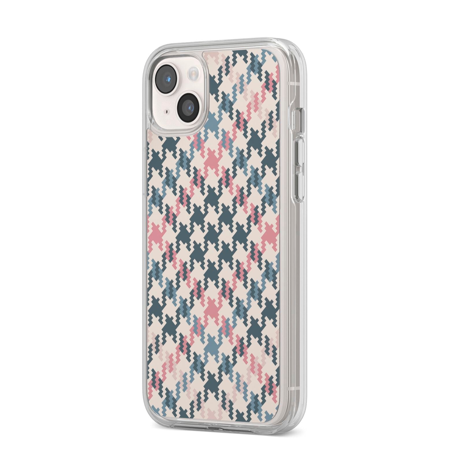 Houndstooth Fabric Effect iPhone 14 Plus Clear Tough Case Starlight Angled Image