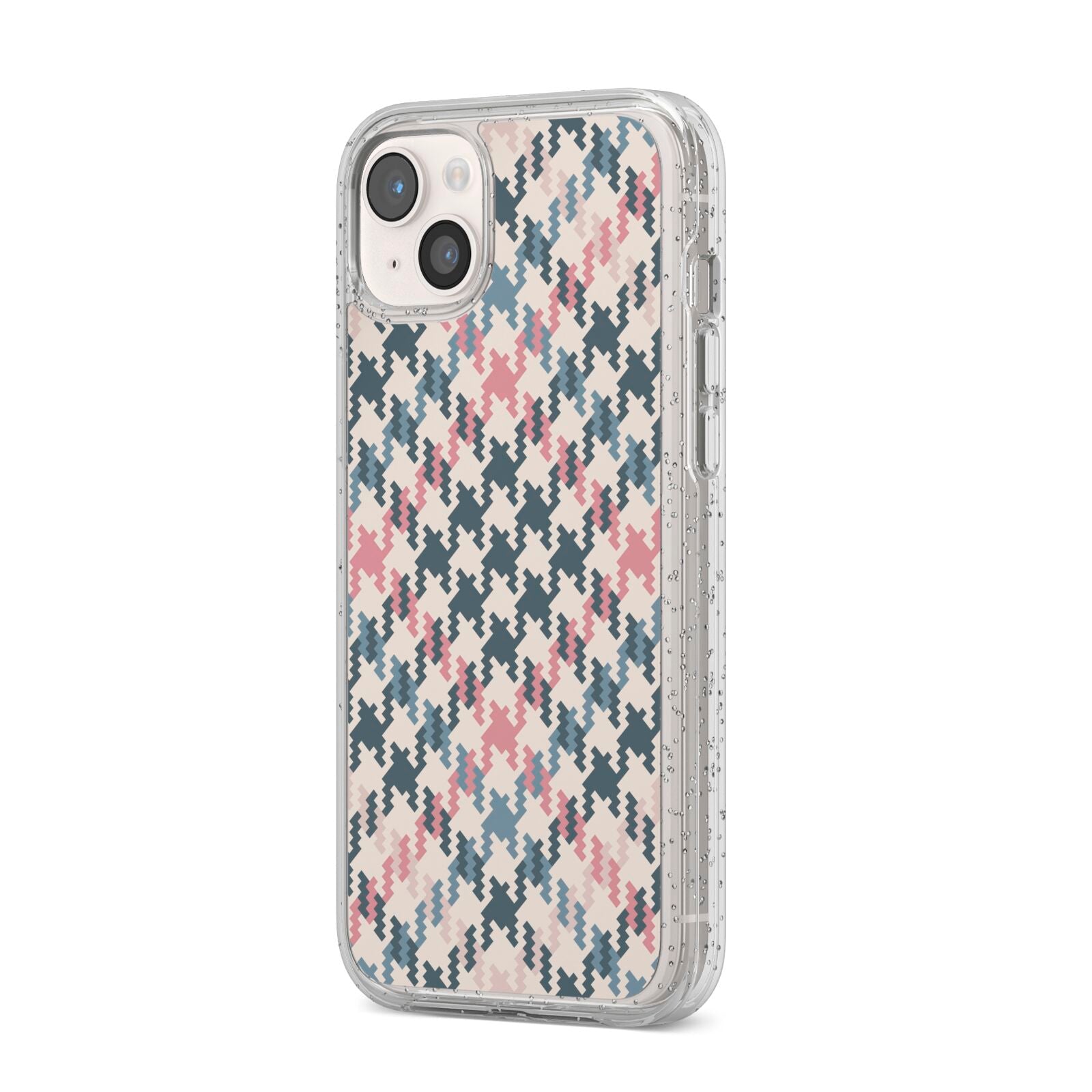 Houndstooth Fabric Effect iPhone 14 Plus Glitter Tough Case Starlight Angled Image