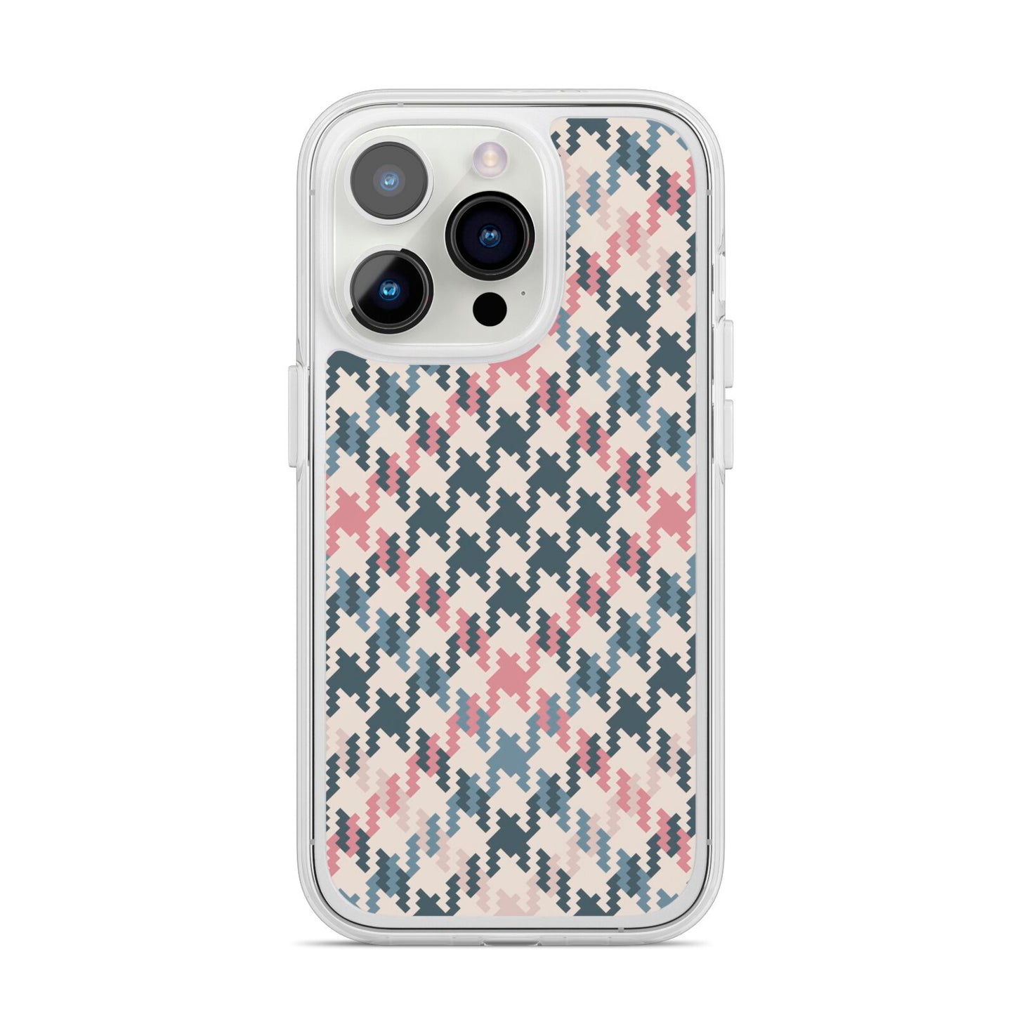 Houndstooth Fabric Effect iPhone 14 Pro Clear Tough Case Silver