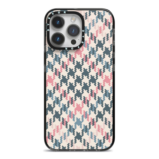 Houndstooth Fabric Effect iPhone 14 Pro Max Black Impact Case on Silver phone