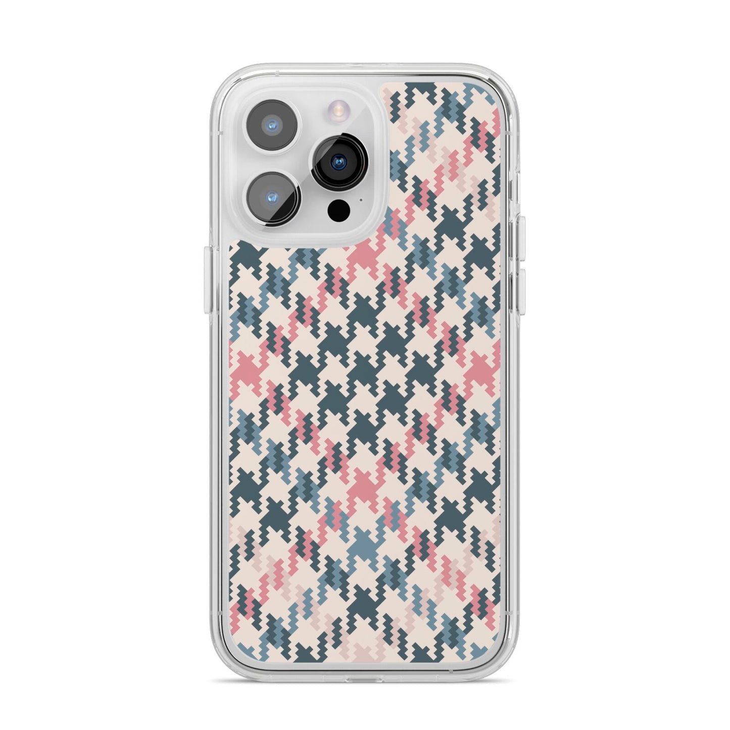 Houndstooth Fabric Effect iPhone 14 Pro Max Clear Tough Case Silver