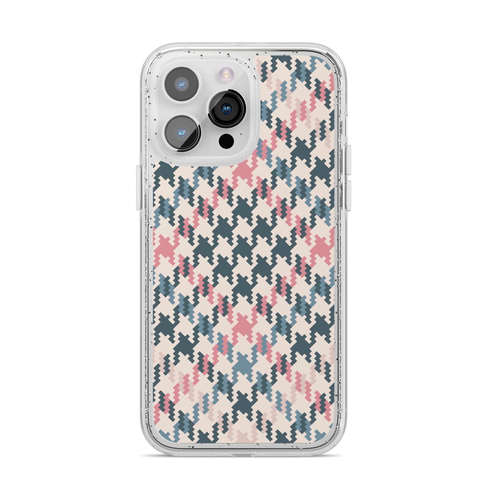 Houndstooth Fabric Effect iPhone 14 Pro Max Glitter Tough Case Silver