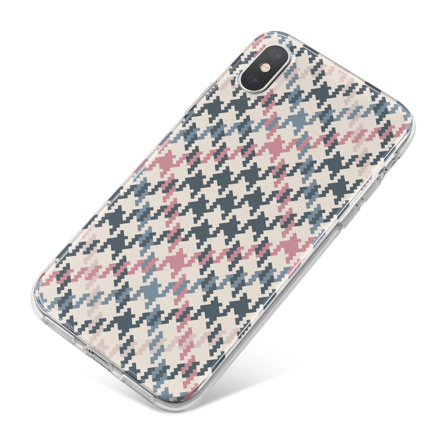 Houndstooth Fabric Effect iPhone X Bumper Case on Silver iPhone