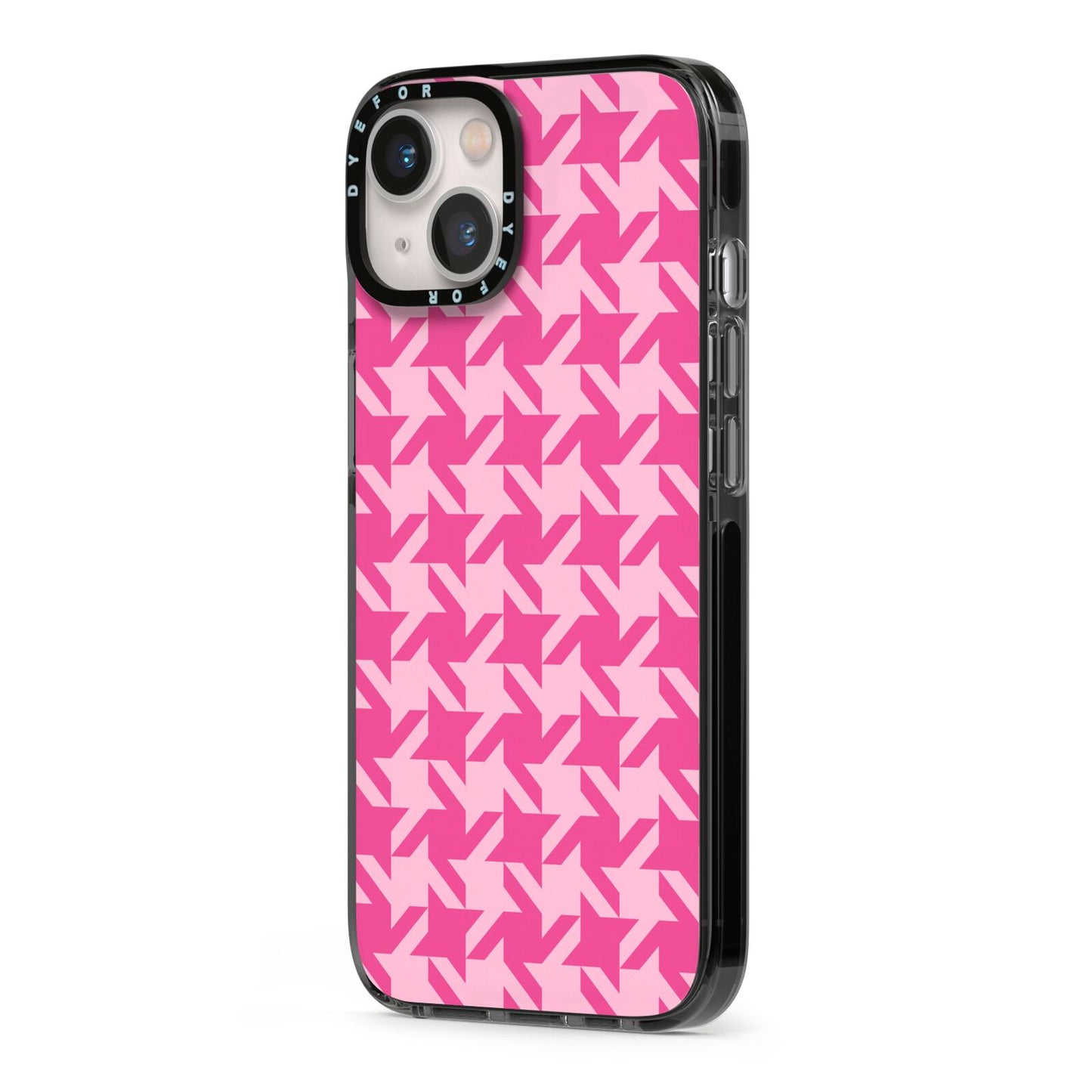 Houndstooth iPhone 13 Black Impact Case Side Angle on Silver phone