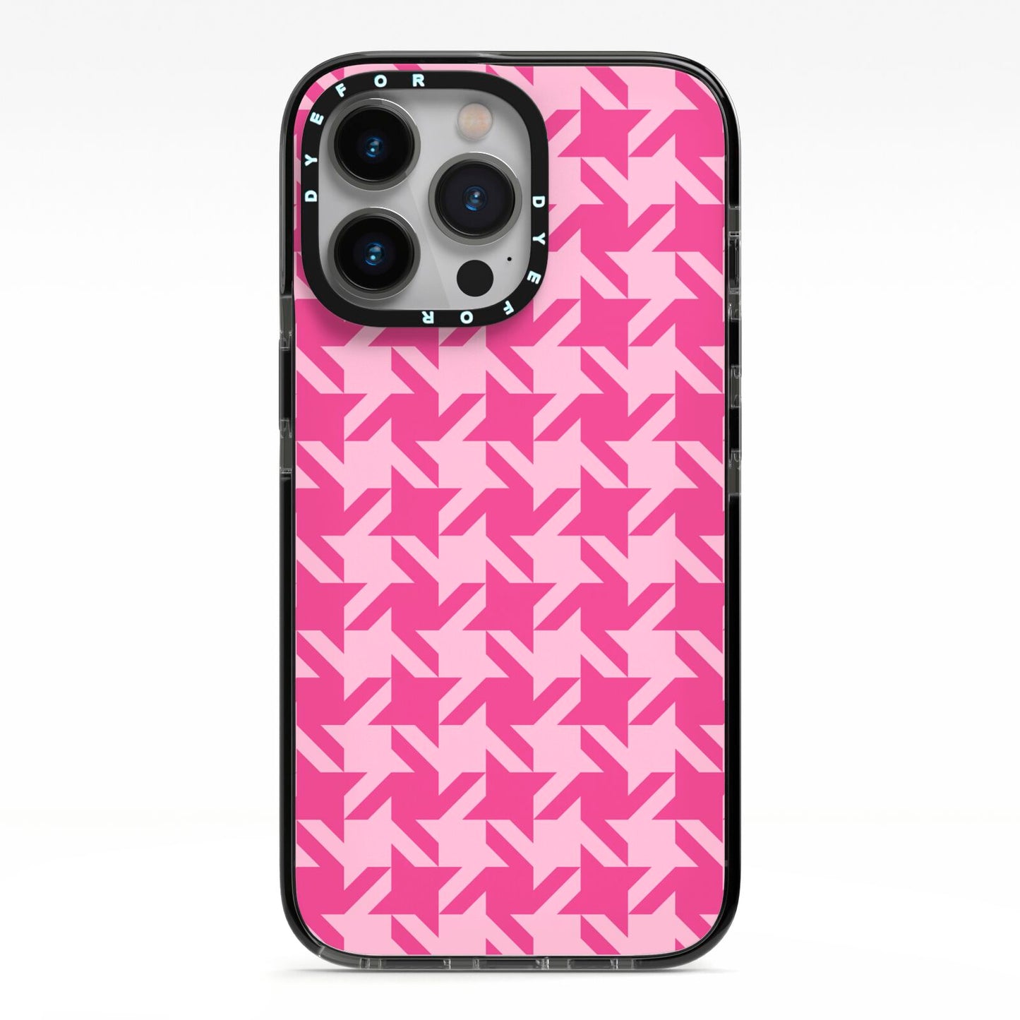 Houndstooth iPhone 13 Pro Black Impact Case on Silver phone